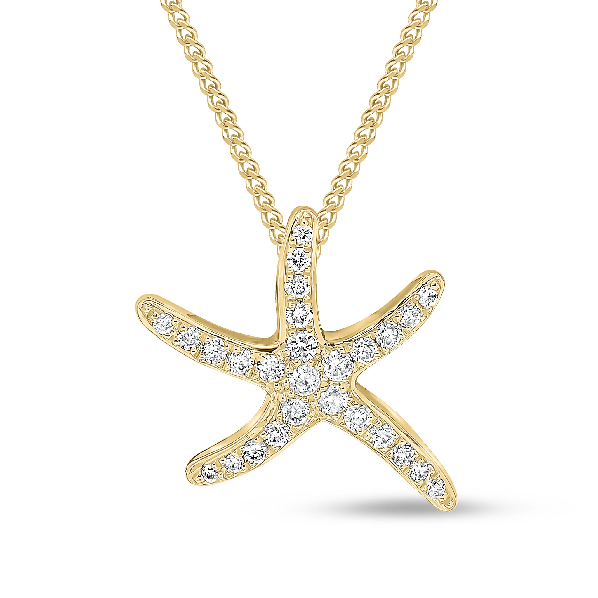 18ct Yellow Gold Diamond Pave Set 'starfish' Pendant Small