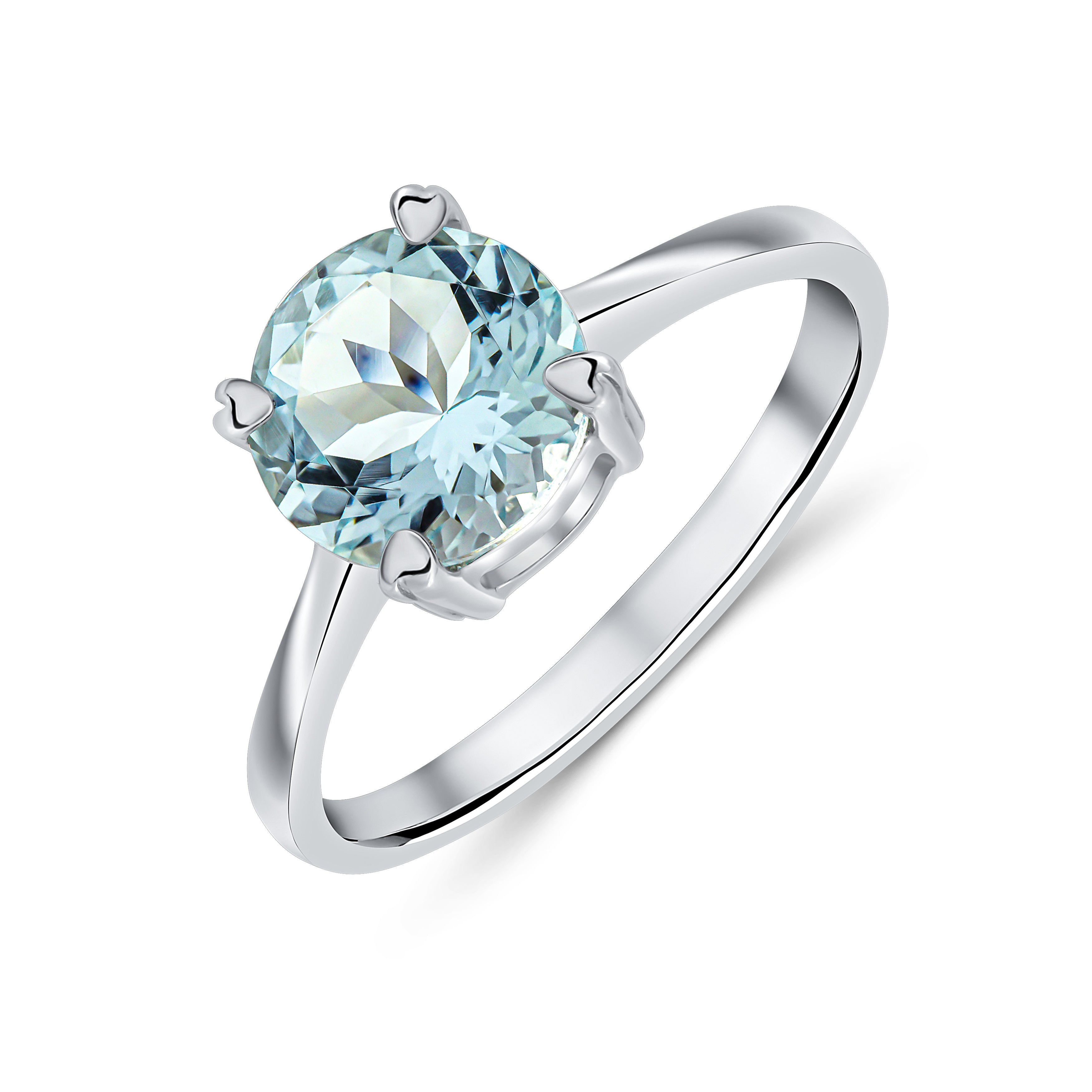 9ct White Gold 8mm Round Aquamarine Single Stone Claw Ring