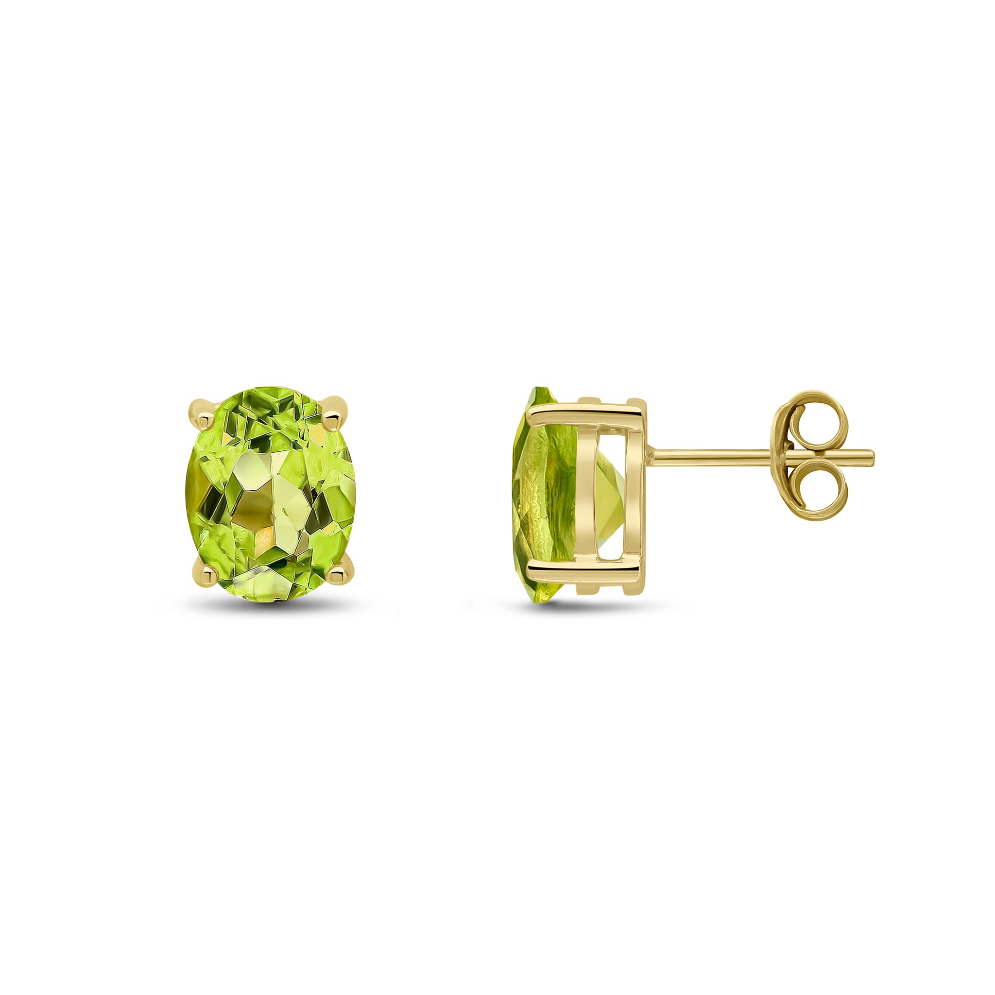 9ct Yellow Gold 9x7 Oval Peridot Claw Earrings