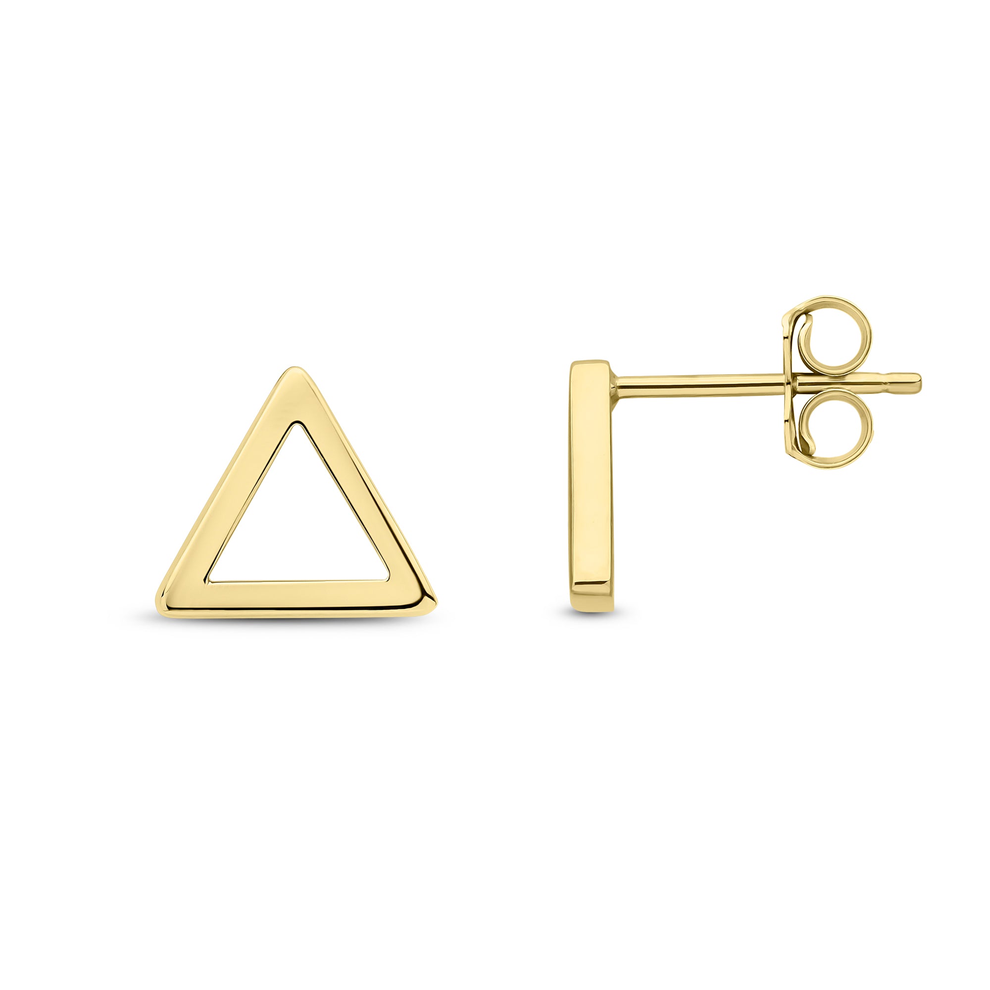 9ct Yellow Gold Square Tube Open Triangle Stud Earrings