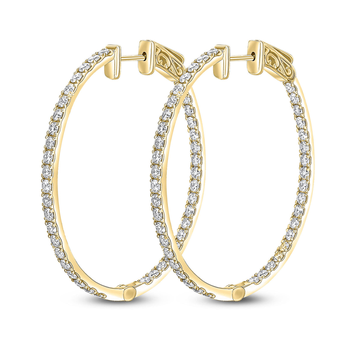 18ct Yellow Gold Round Diamond Claw Set Oval Full Hoop Earrings 2.62ct
