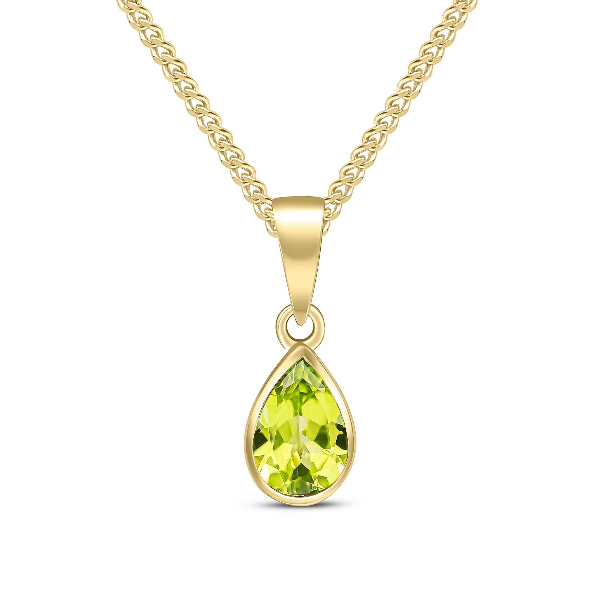 9ct Yellow Gold 7x5 Pear Shape Peridot Rubover Pendant
