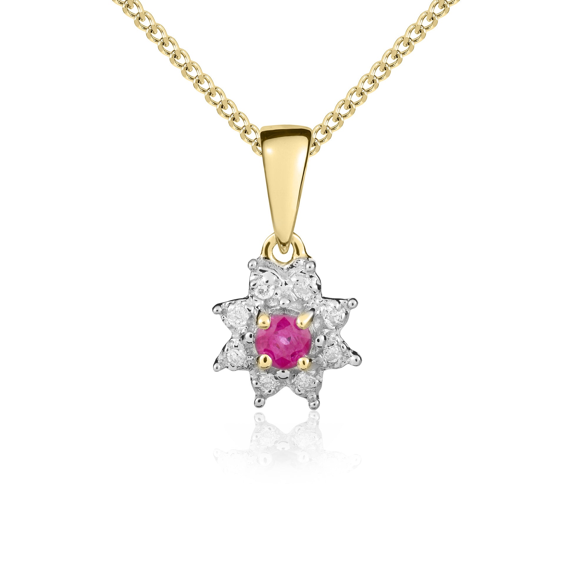 9ct Yellow Gold Rd Ruby & Diamond Cluster Pdt