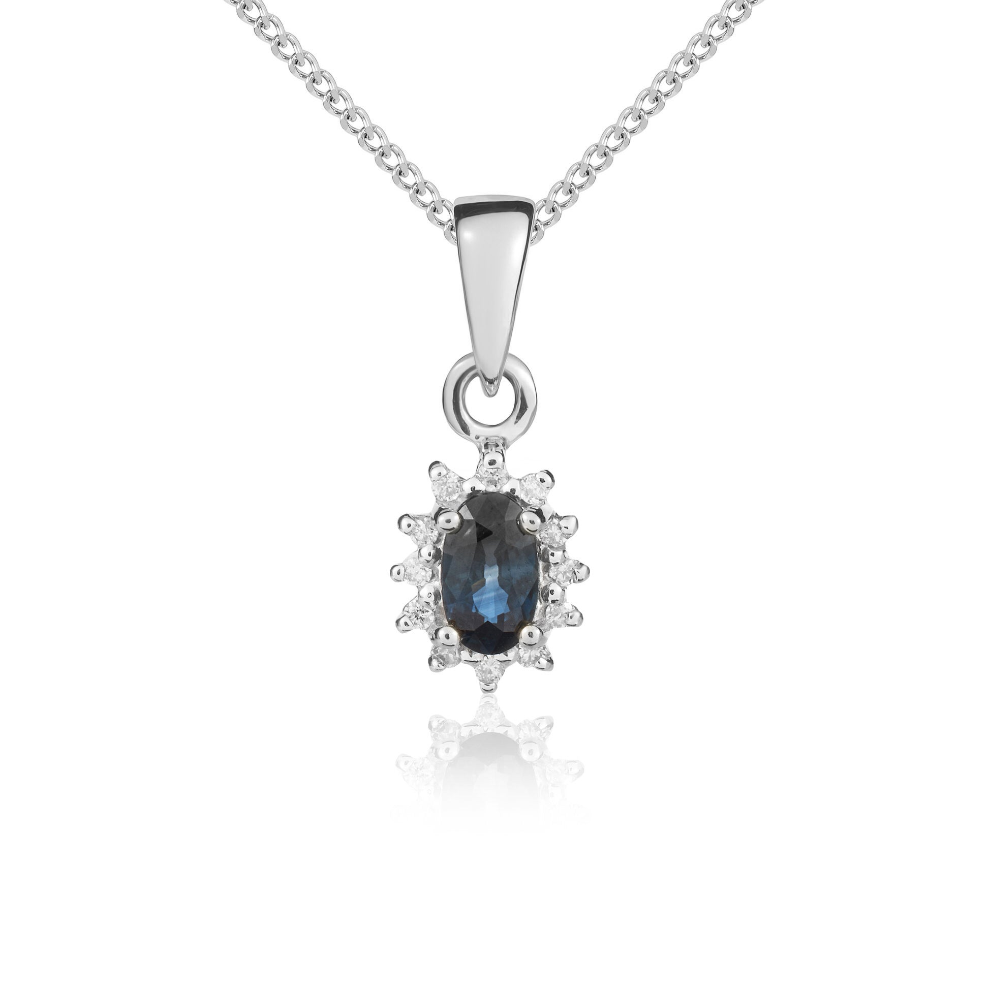 9ct White Gold Oval Sap & Diamond Cluster Pdt