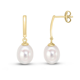 9ct Yellow Gold Polished Curved Bar With cultured freshwater pearl