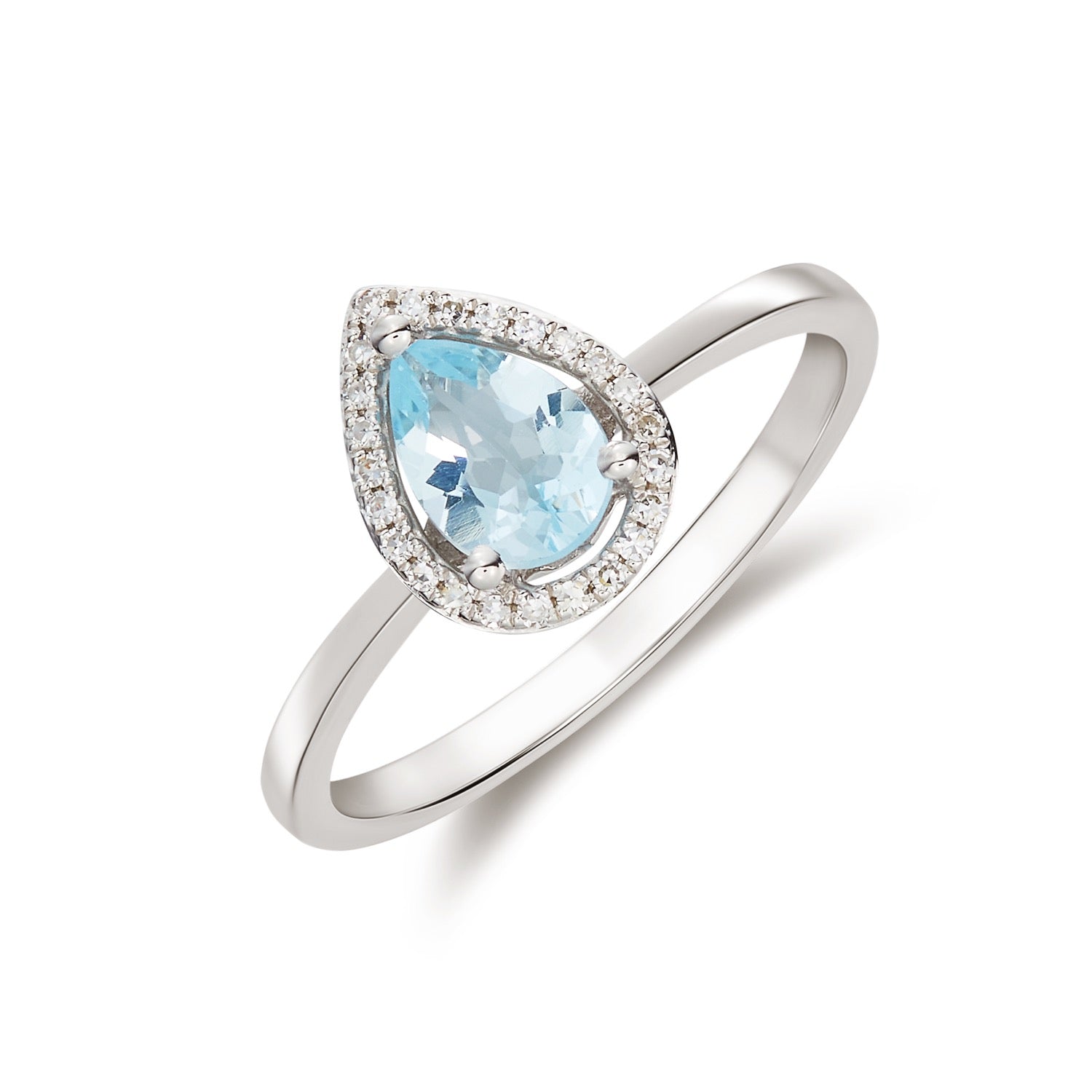 9ct White Gold 7x5 Pear Shape Aquamarine & Round Diamond Claw Set Halo Cluster Ring