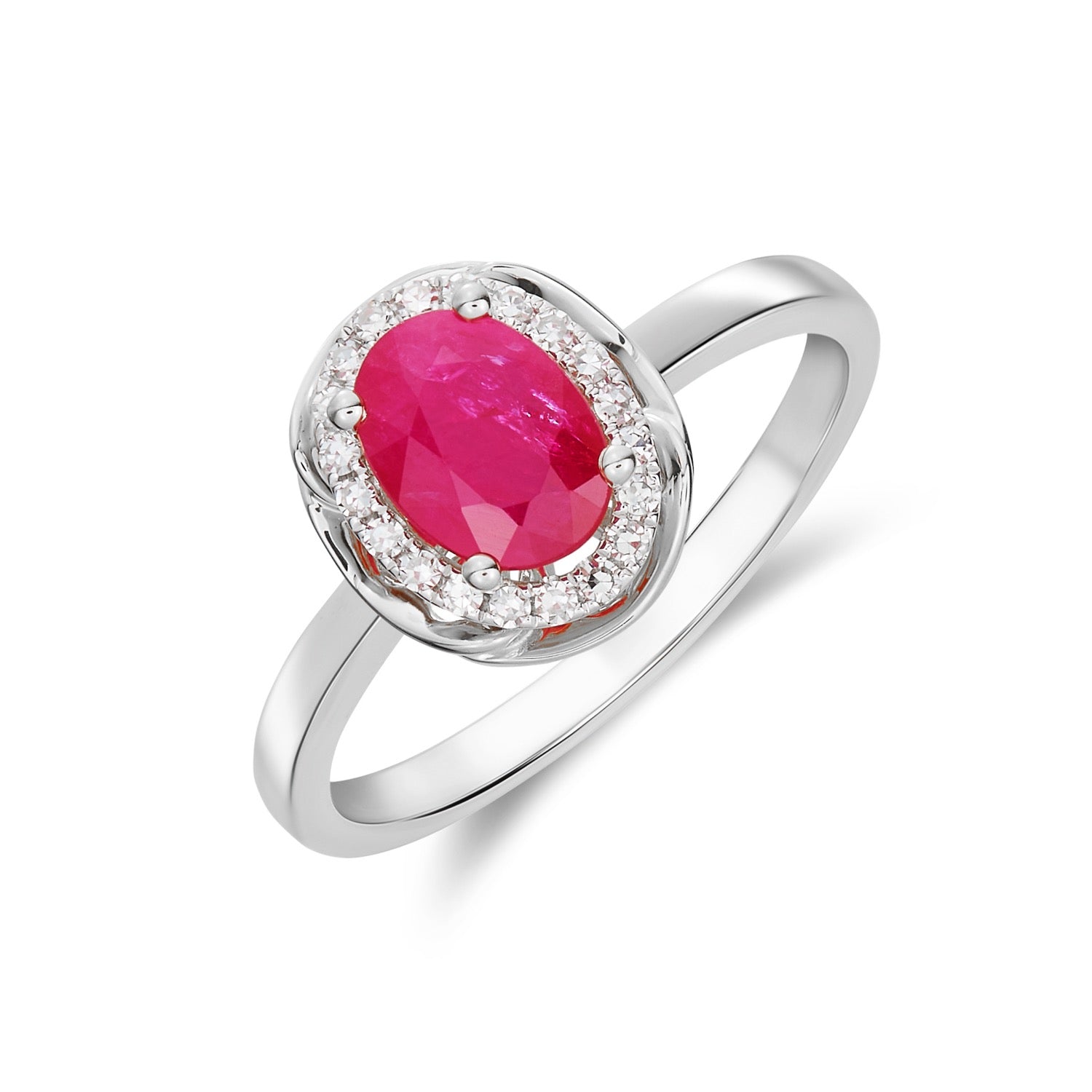 9CT WG 7X5 OVAL RUBY & DIAMOND CLUSTER RING WITH ROPE EDGE 1