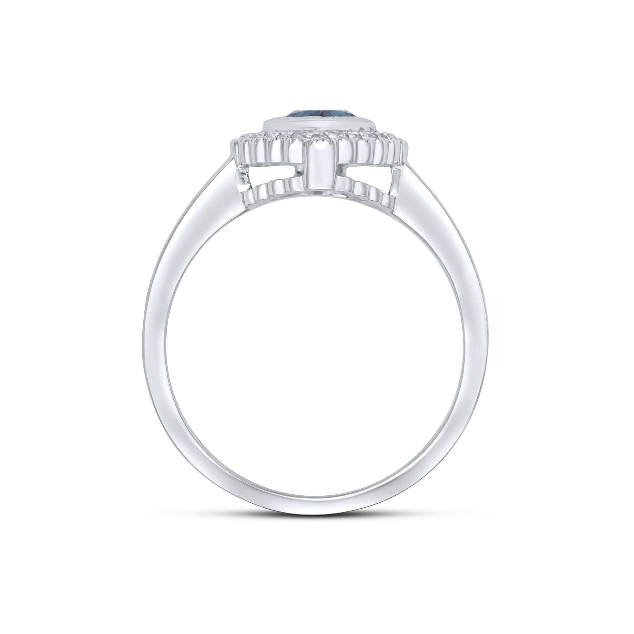 9CT WHITE GOLD PEARSHAPE RUBOVER LONDON BLUE TOPAZ AND MILLEGRAIN ROUND DIAMOND CLUSTER RING 1