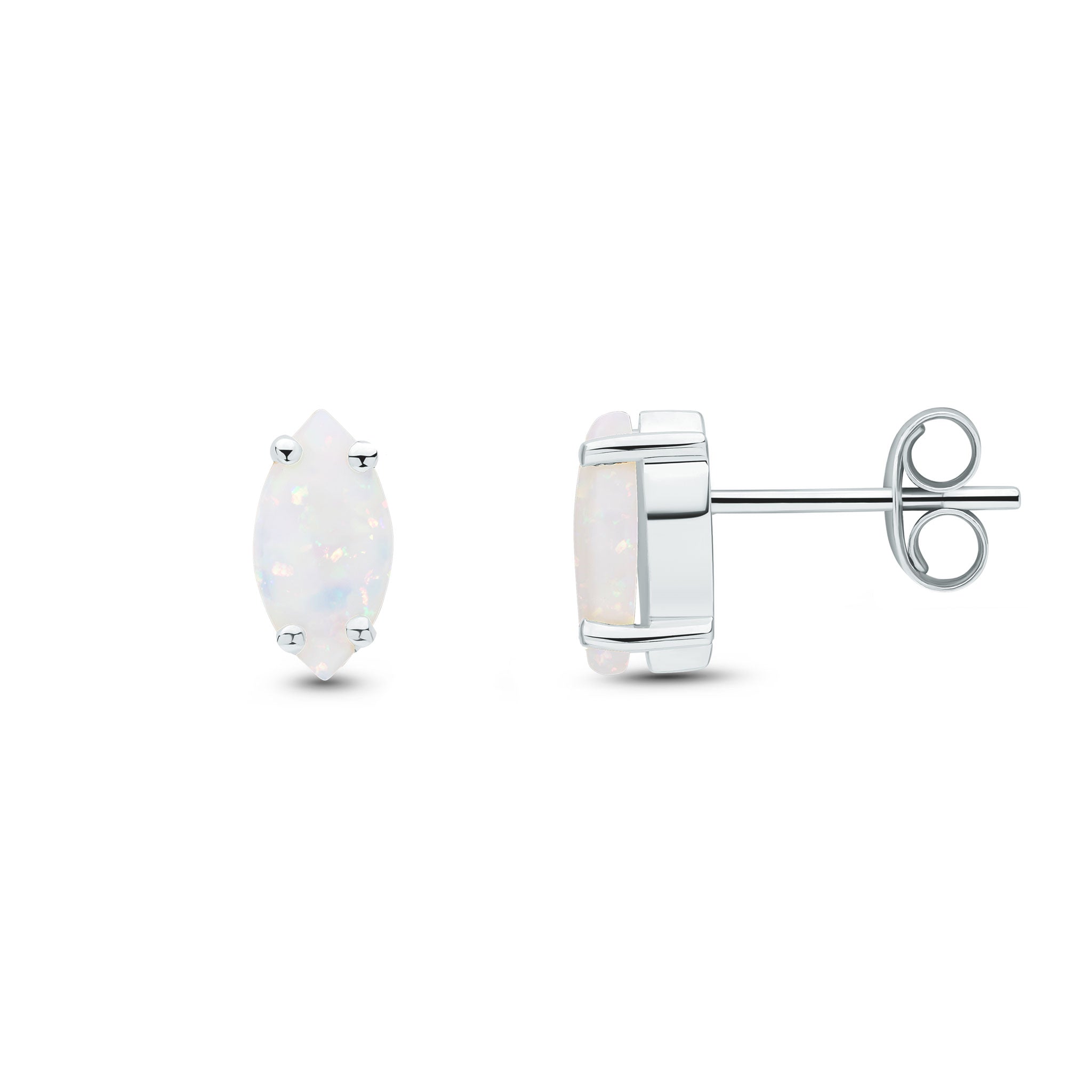 9ct White Gold 8x4mm Marquise Opal Claw Set Earrings