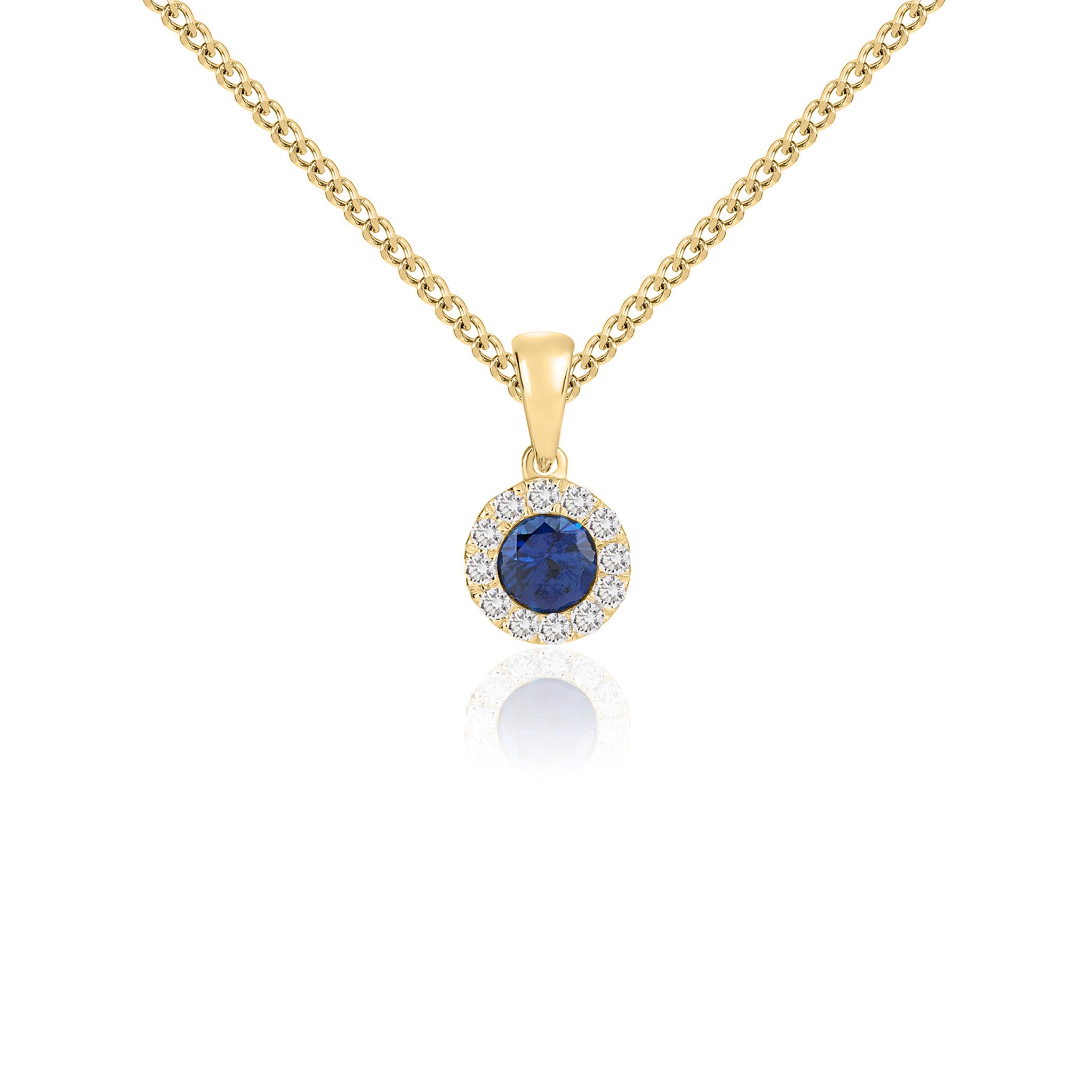 18ct Yellow Gold 4mm Round Sapphire and Diamond Microset Cluster Pendant with Plain Loop