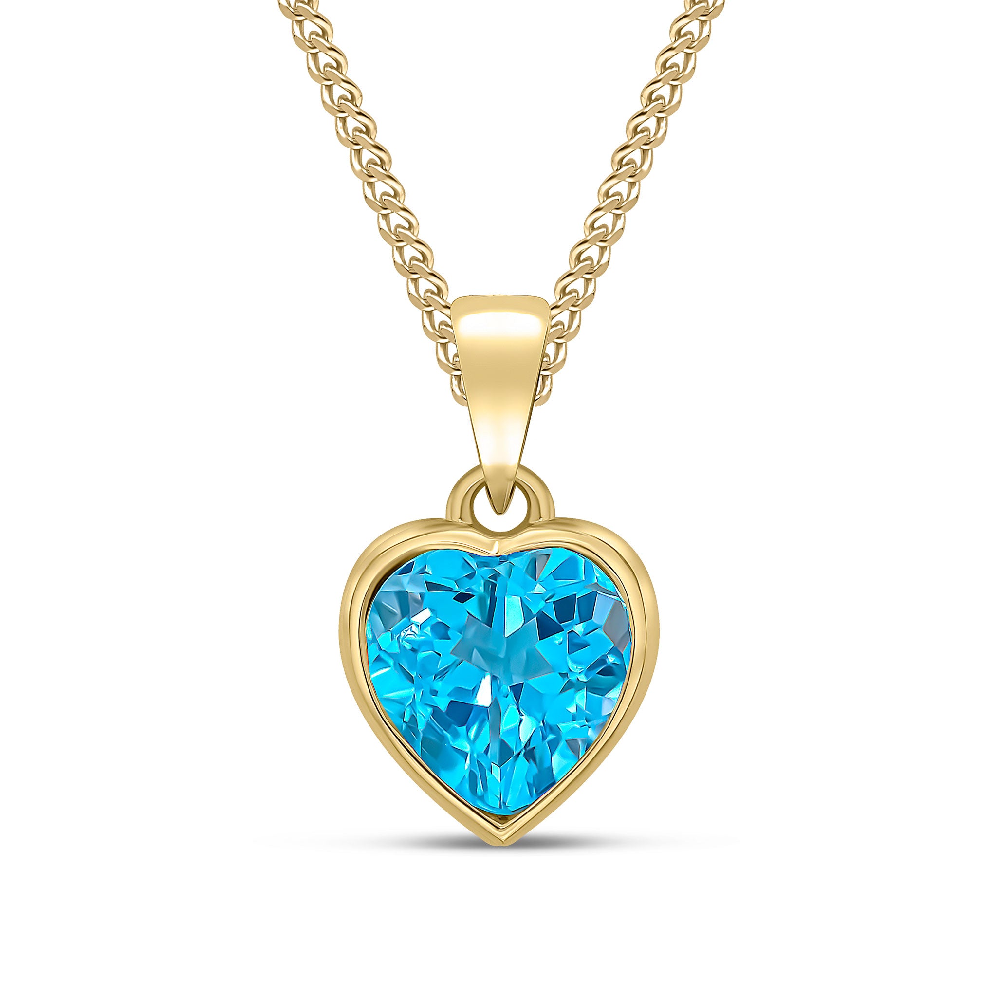 9ct Yellow Gold Heart Shaped Swiss Blue Topaz Rubover Pendant
