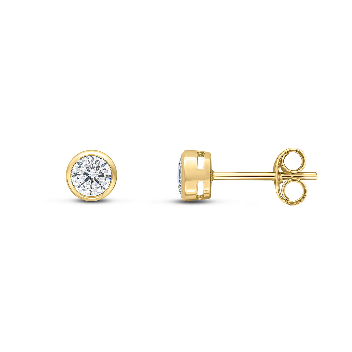 9ct Yellow Gold 4mm Round CZ Rubover Stud Earrings