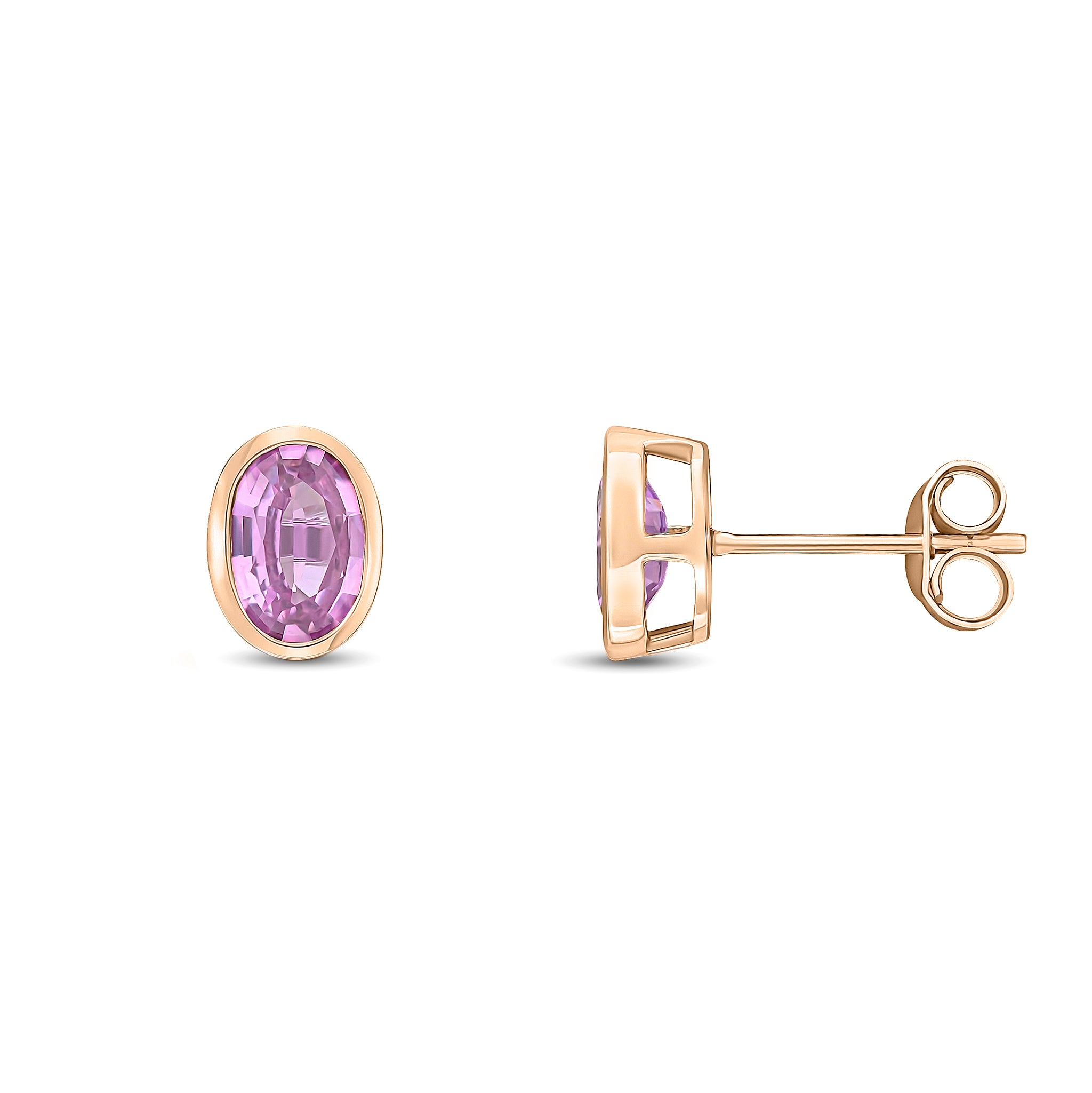 9ct Rose Gold 7x5 Oval Pink Sapphire Rubover Earstuds Stone Shortage So Can't Order