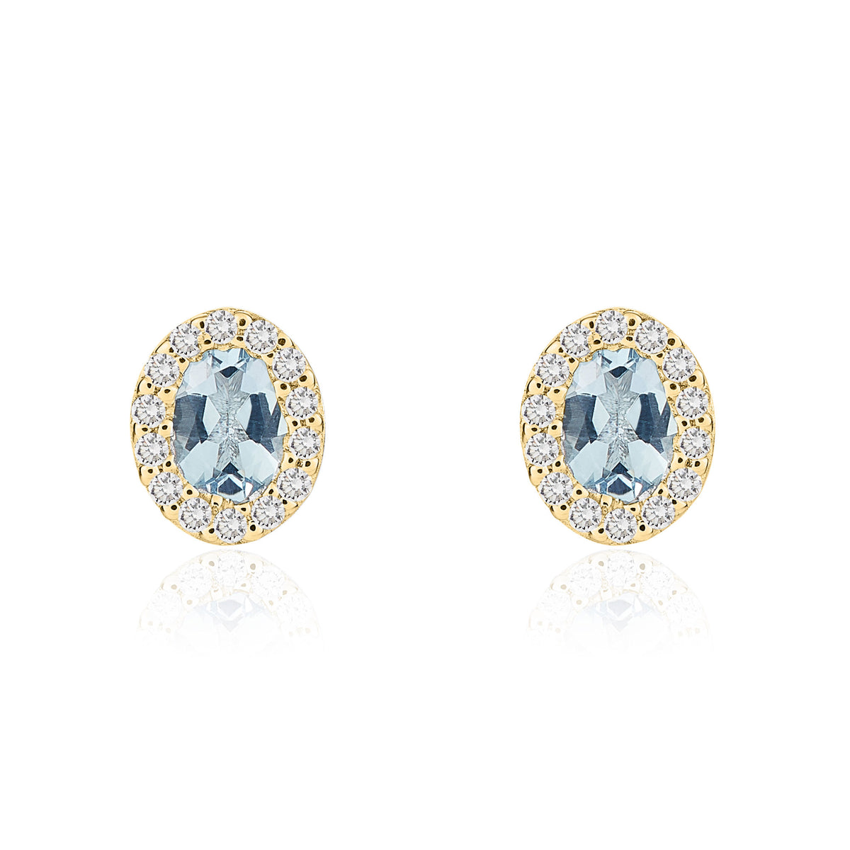 18ct Yellow Gold 4x3 Oval Aquamarine & Diamond Microset Cluster Earrings