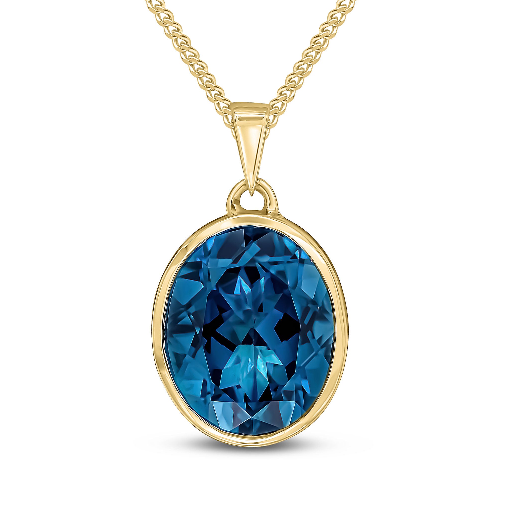 9ct Yellow Gold 12x10 Oval London Blue Topaz Rubover Pendant