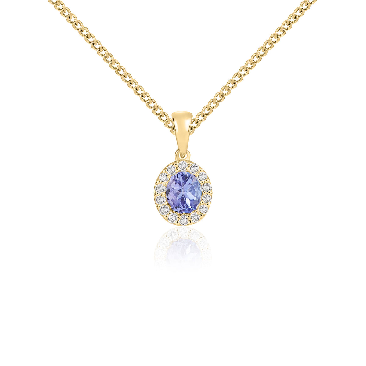 18ct Yellow Gold 5x4 Oval Tanzanite & Diamond Microset Cluster Pendant