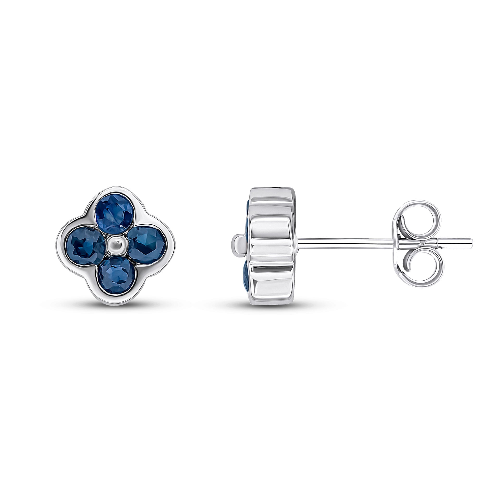 9ct White Gold Round Sapphire 4 Stone Rubover Stud Earrings