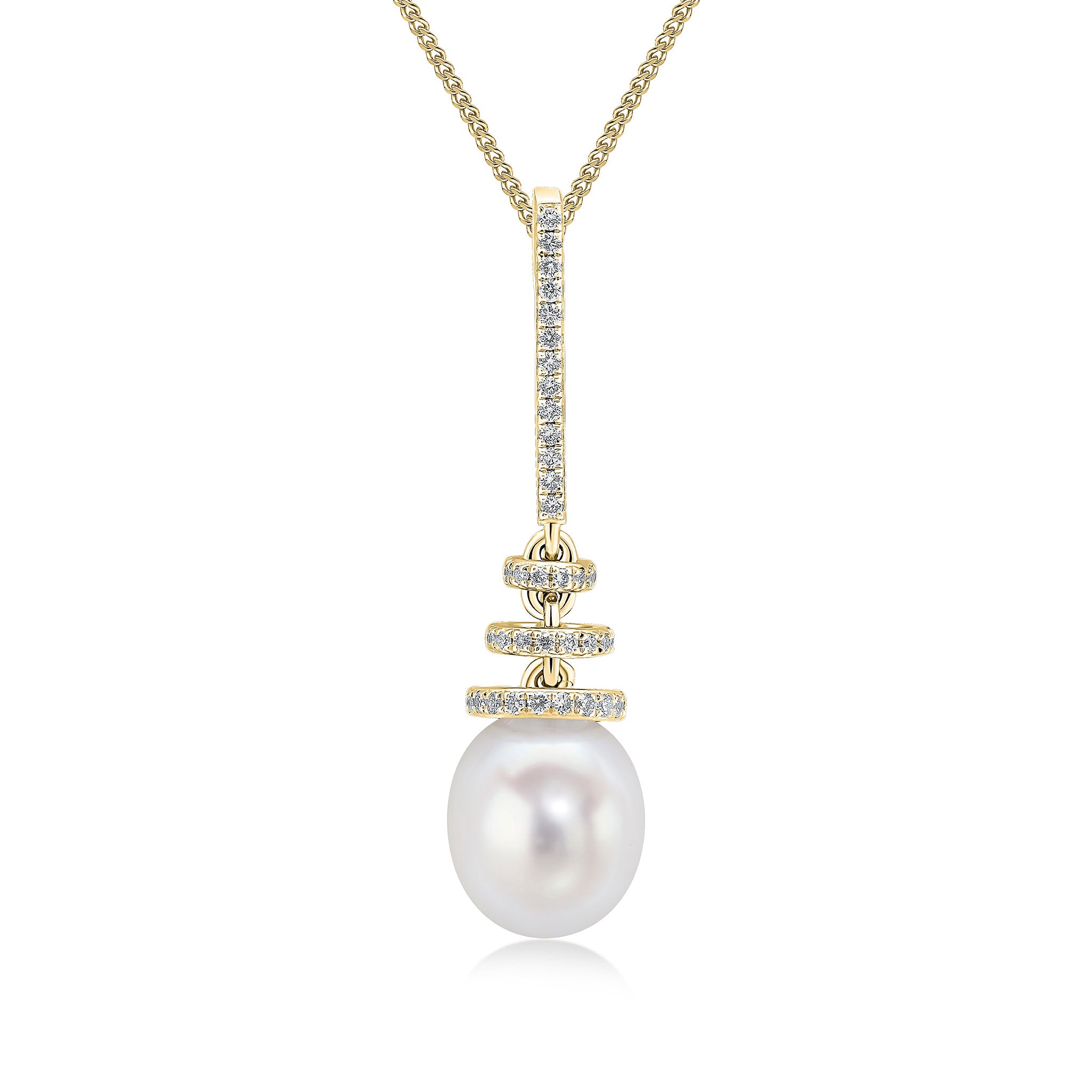 18yg Fw Pearl & Diamond Drop Pendant