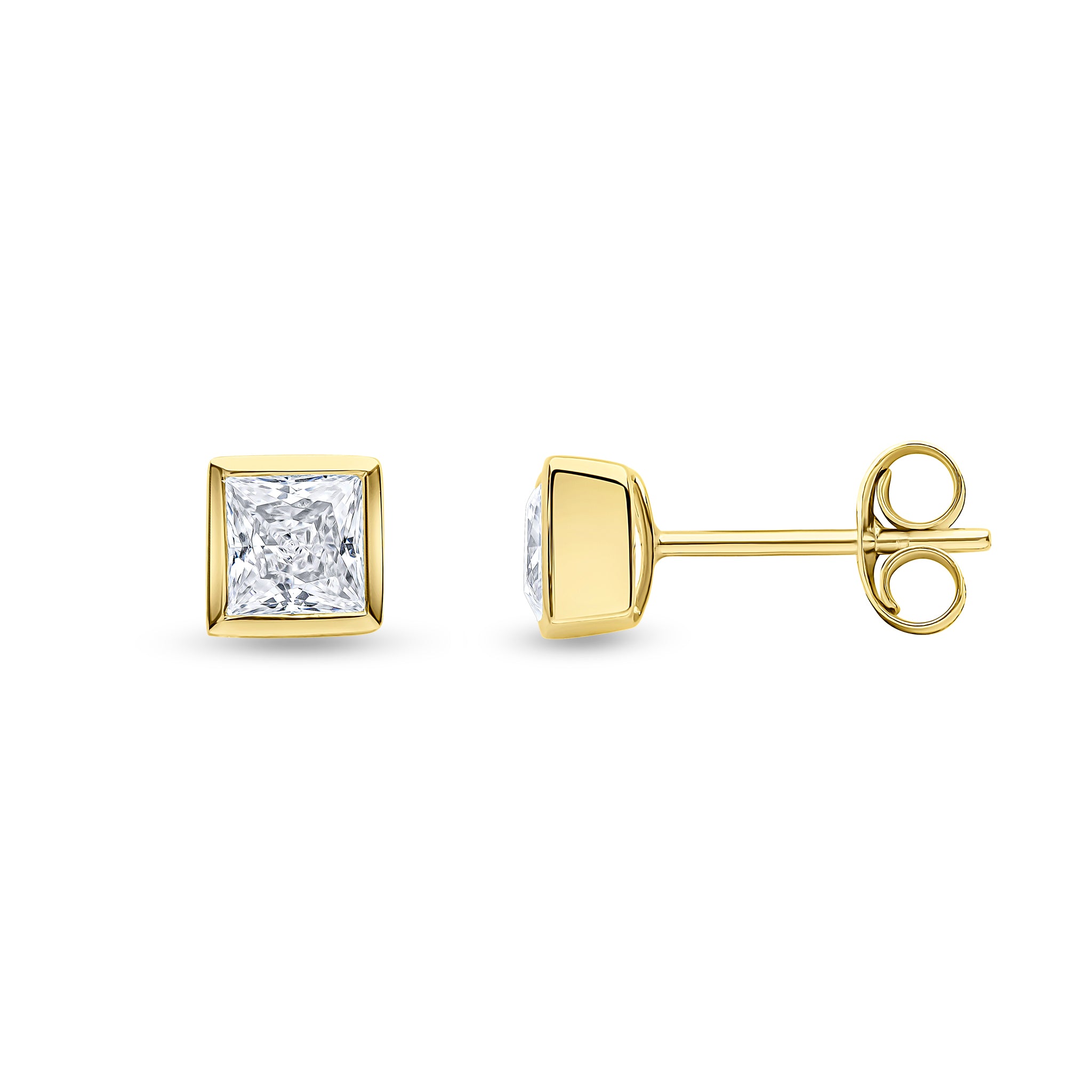 9ct Yellow Gold 4mm Square CZ Rubover Set Earrings