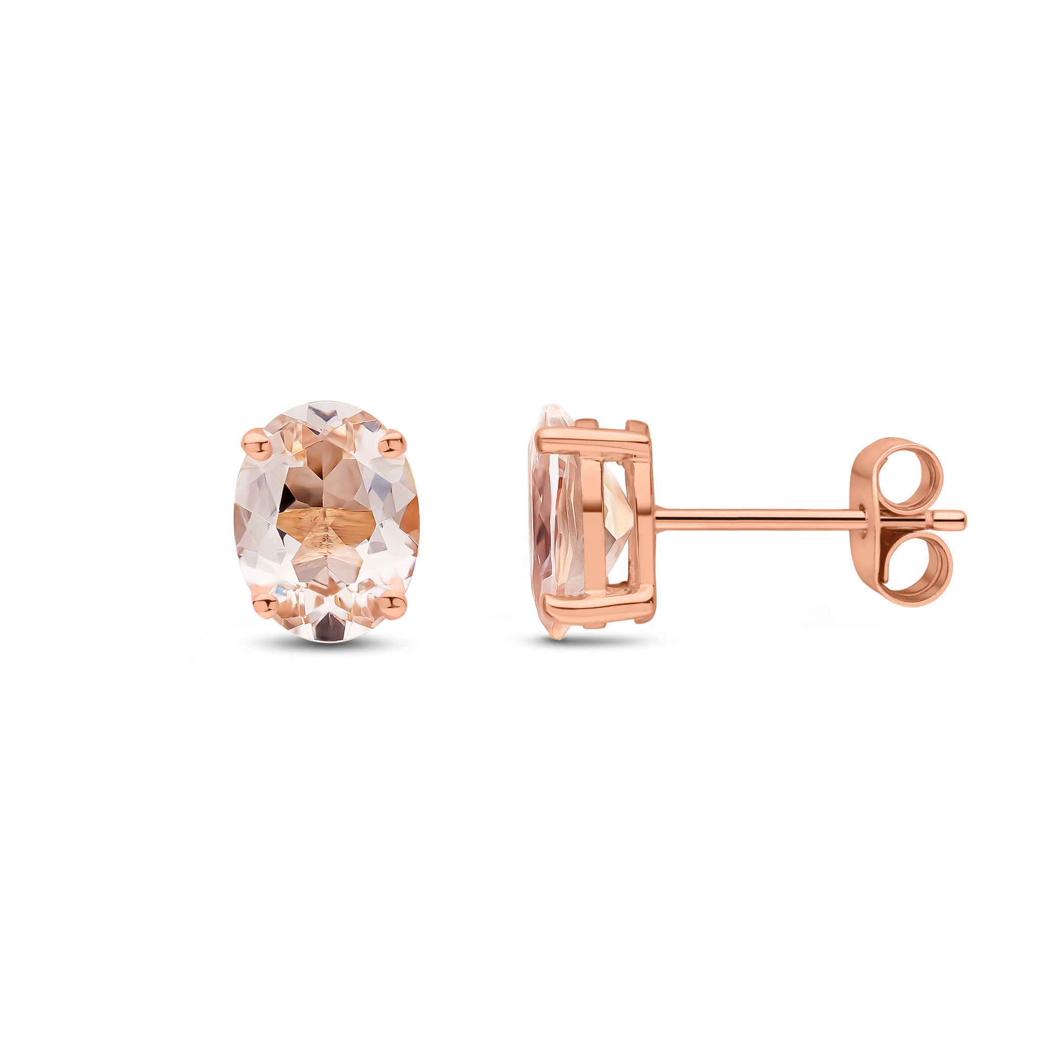 9ct Rose Gold 8x6 Oval Morganite Claw Set Earrings