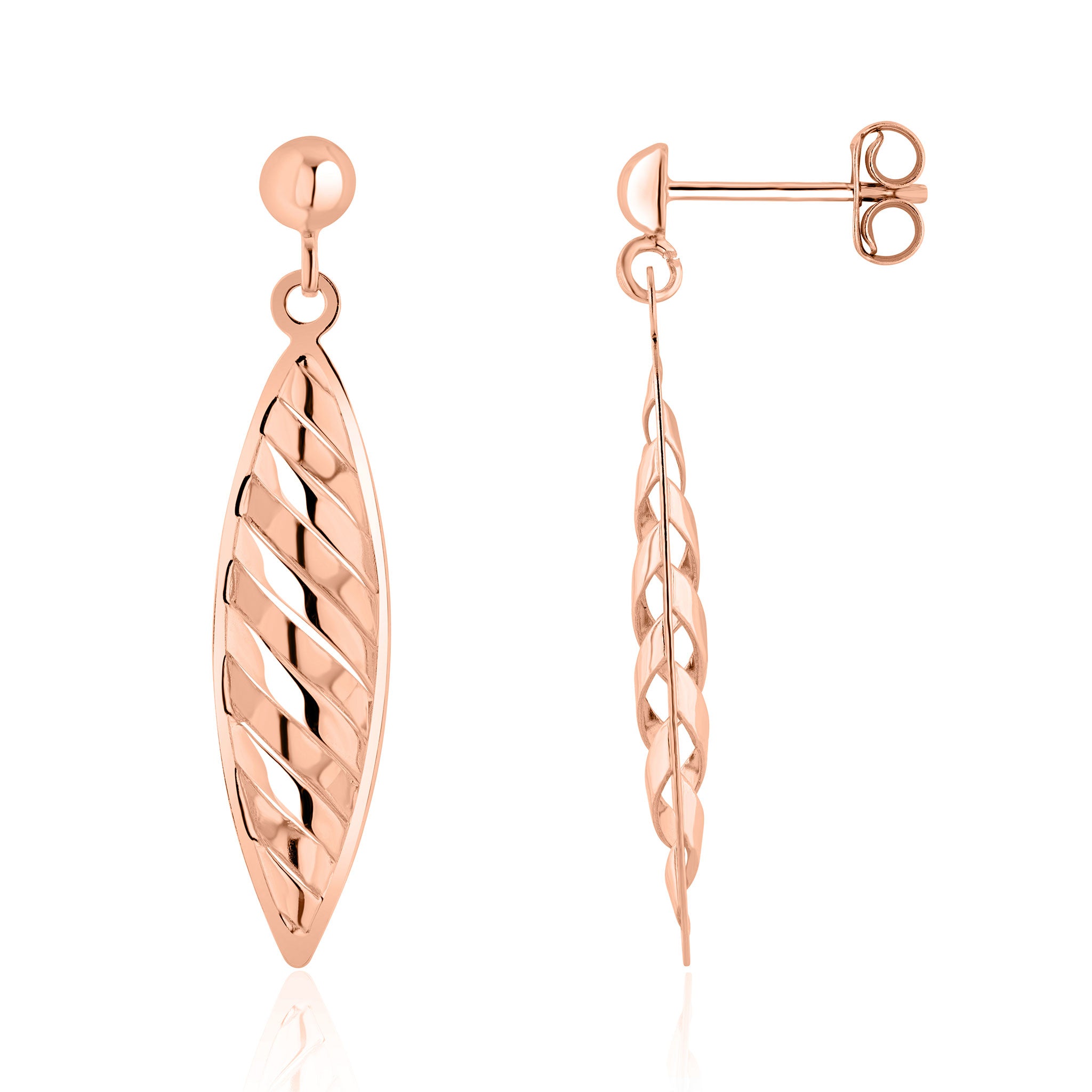 9ct Rose Gold Striped Marq Drop Er