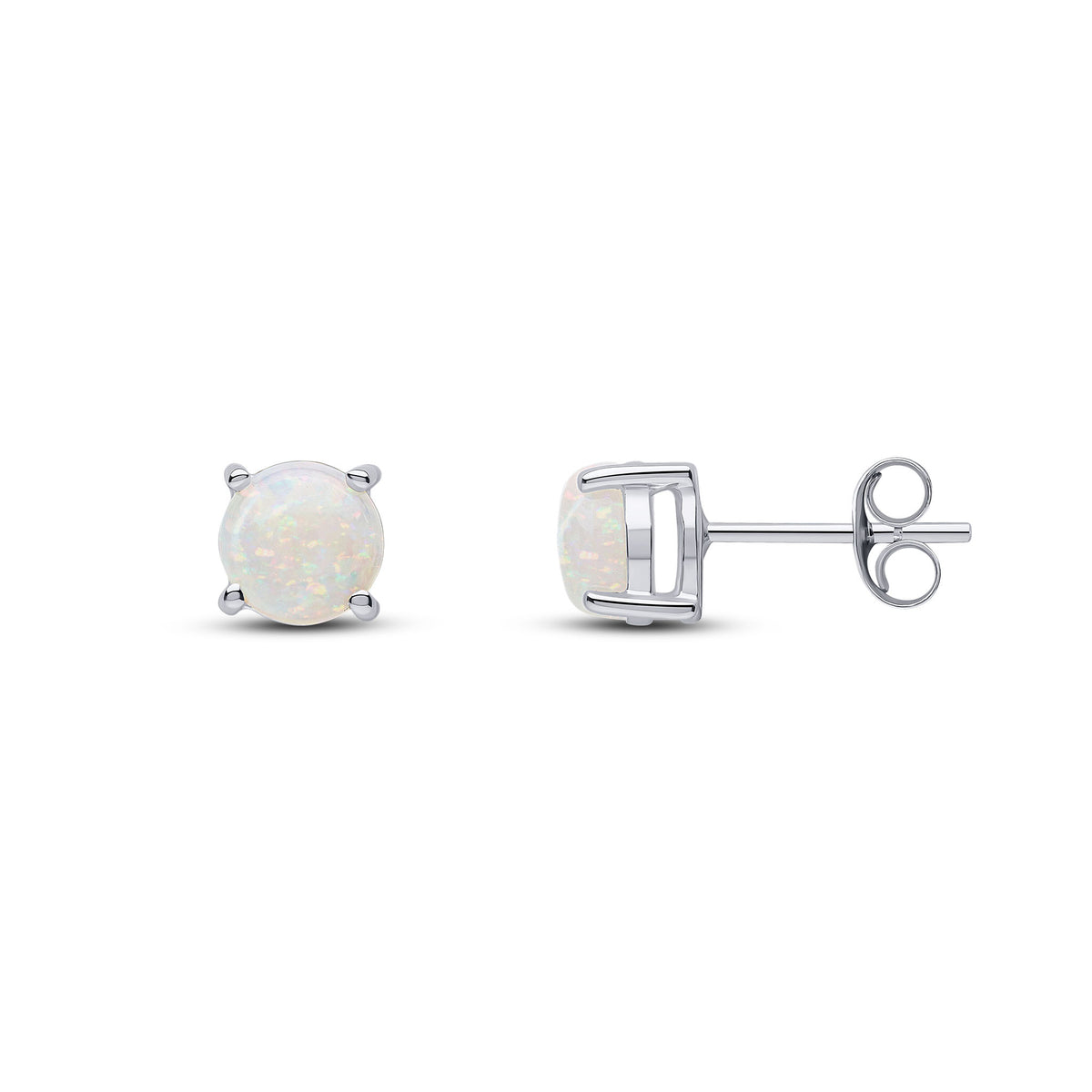 9ct White Gold 6mm Round Opal 4 Claw Earrings