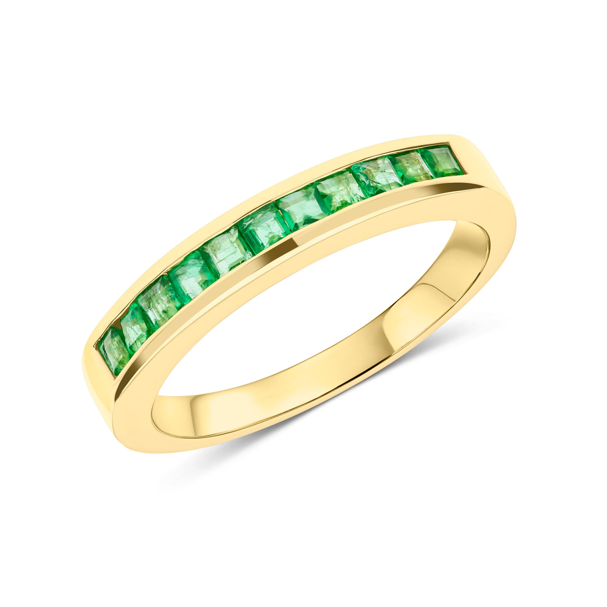 9ct Yellow Gold Square Emerald 11 Stone Channel Set 1 2 Eternity Ring