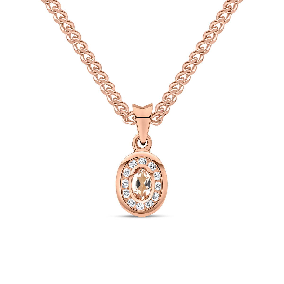 9ct Rose Gold Oval Morganite & Diamond Cluster Pe