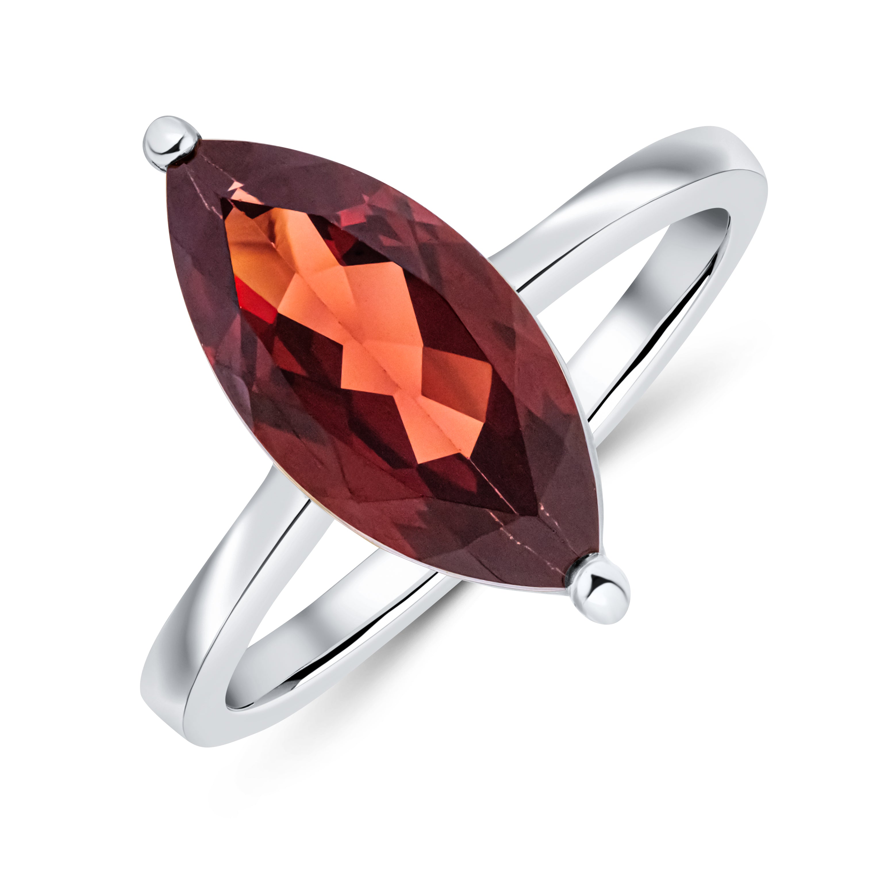9ct White Gold 15x7mm Marquise Garnet Claw Set Single Stone Ring