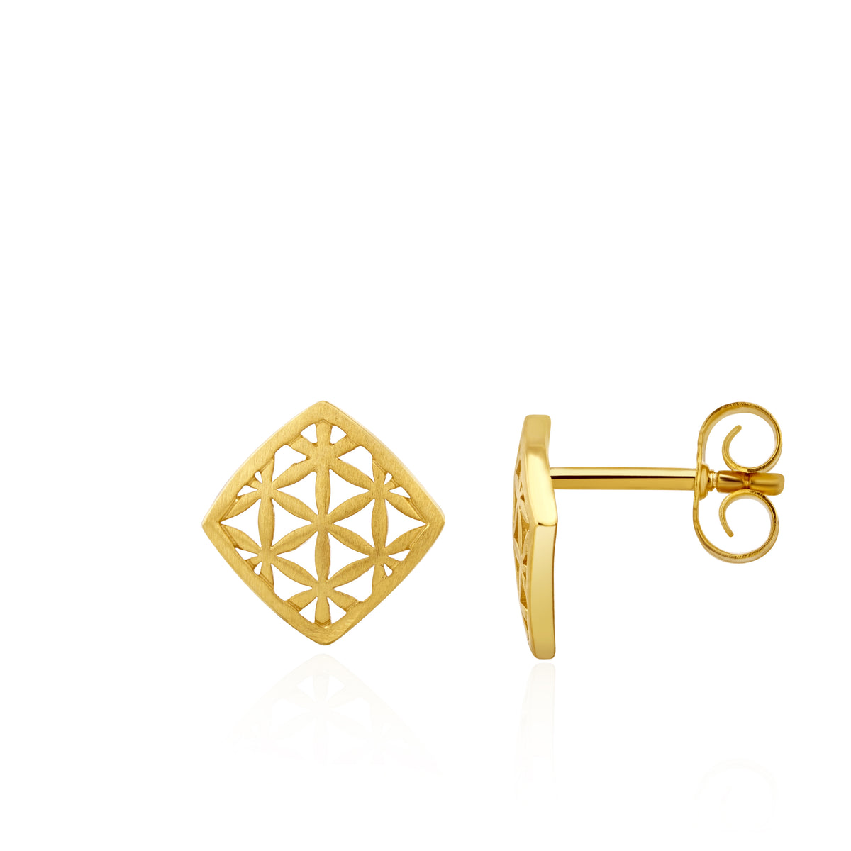9ct Yellow Gold Square Lattice Stud Earrings