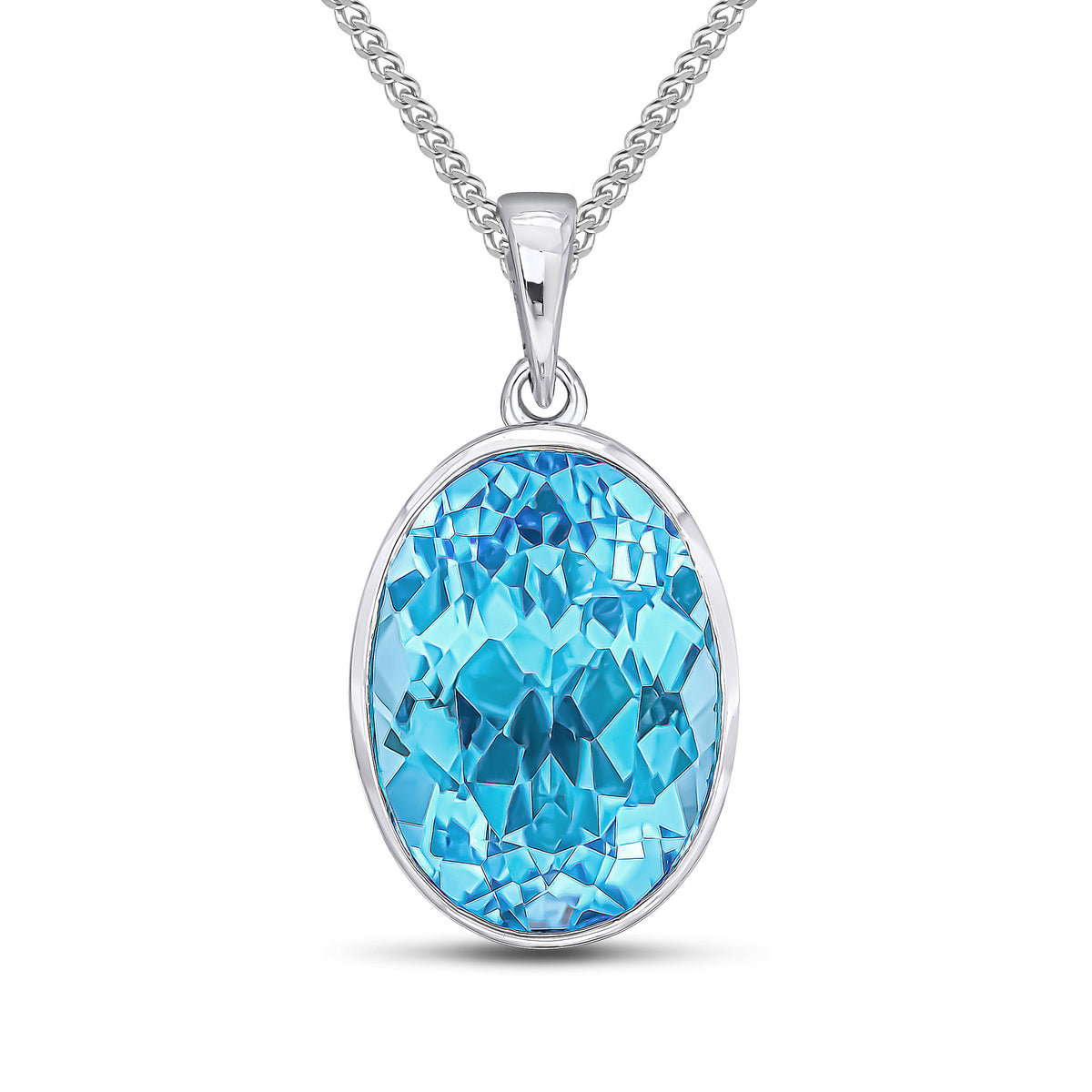 9ct White Gold 14x10 Oval Swiss Blue Topaz Rubover Pendant