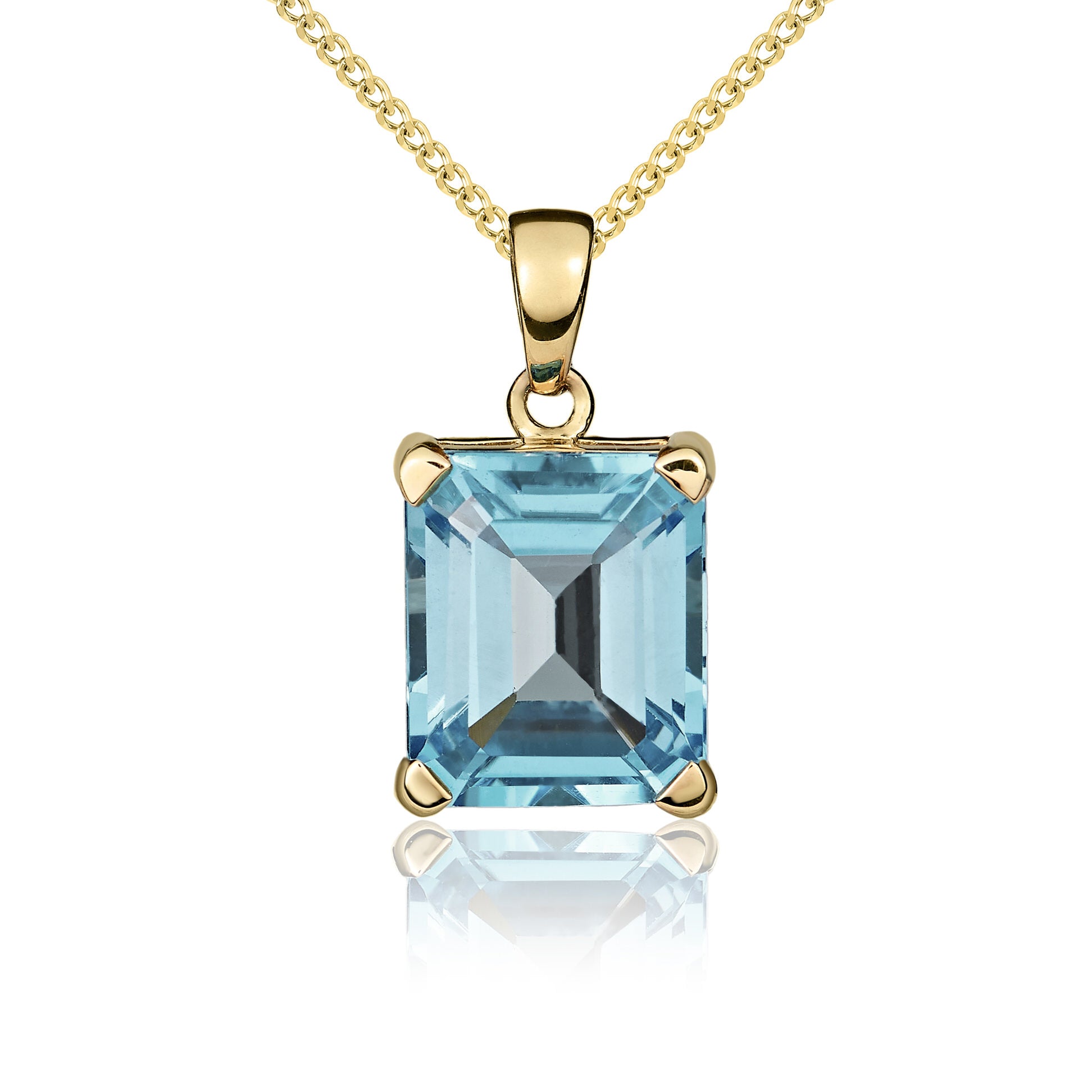 9ct Yellow Gold 12x10 Octagon Swiss Blue Topaz Claw Set Pendant