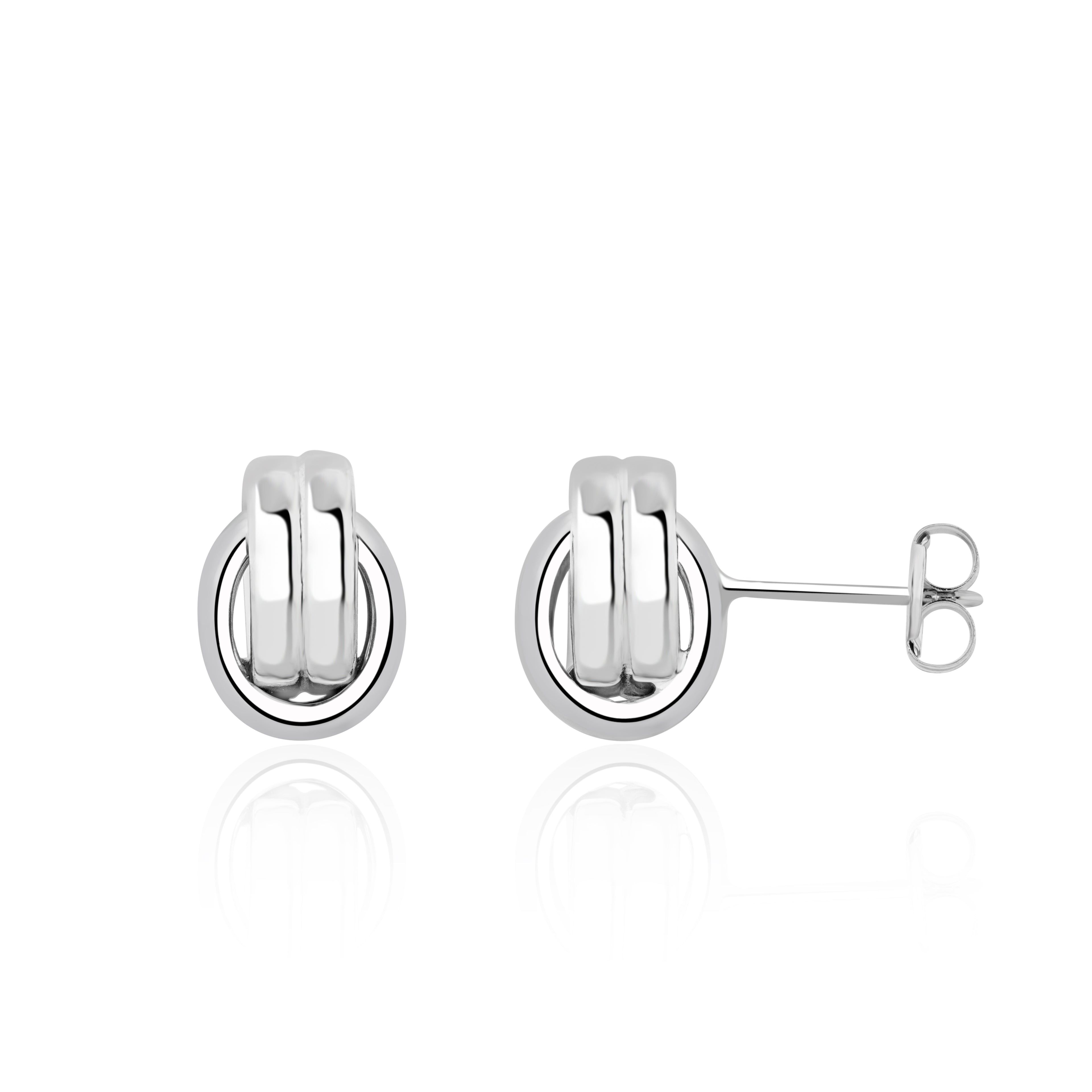 9ct White Gold Polished 2 Row Linked Ovals Stud Earrings