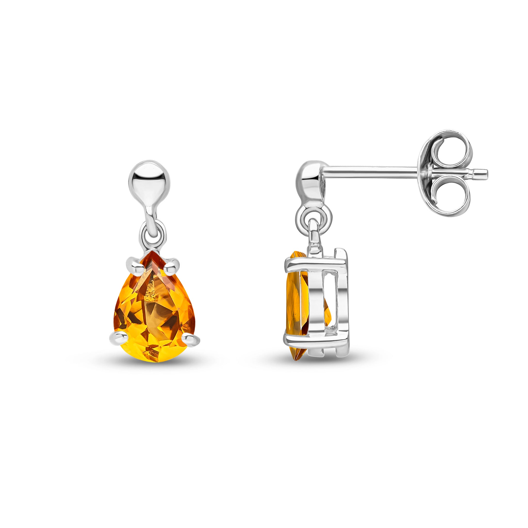 9ct White Gold 7x5 Pear Shape Citrine Claw Set Drop Earrings with Bead Top