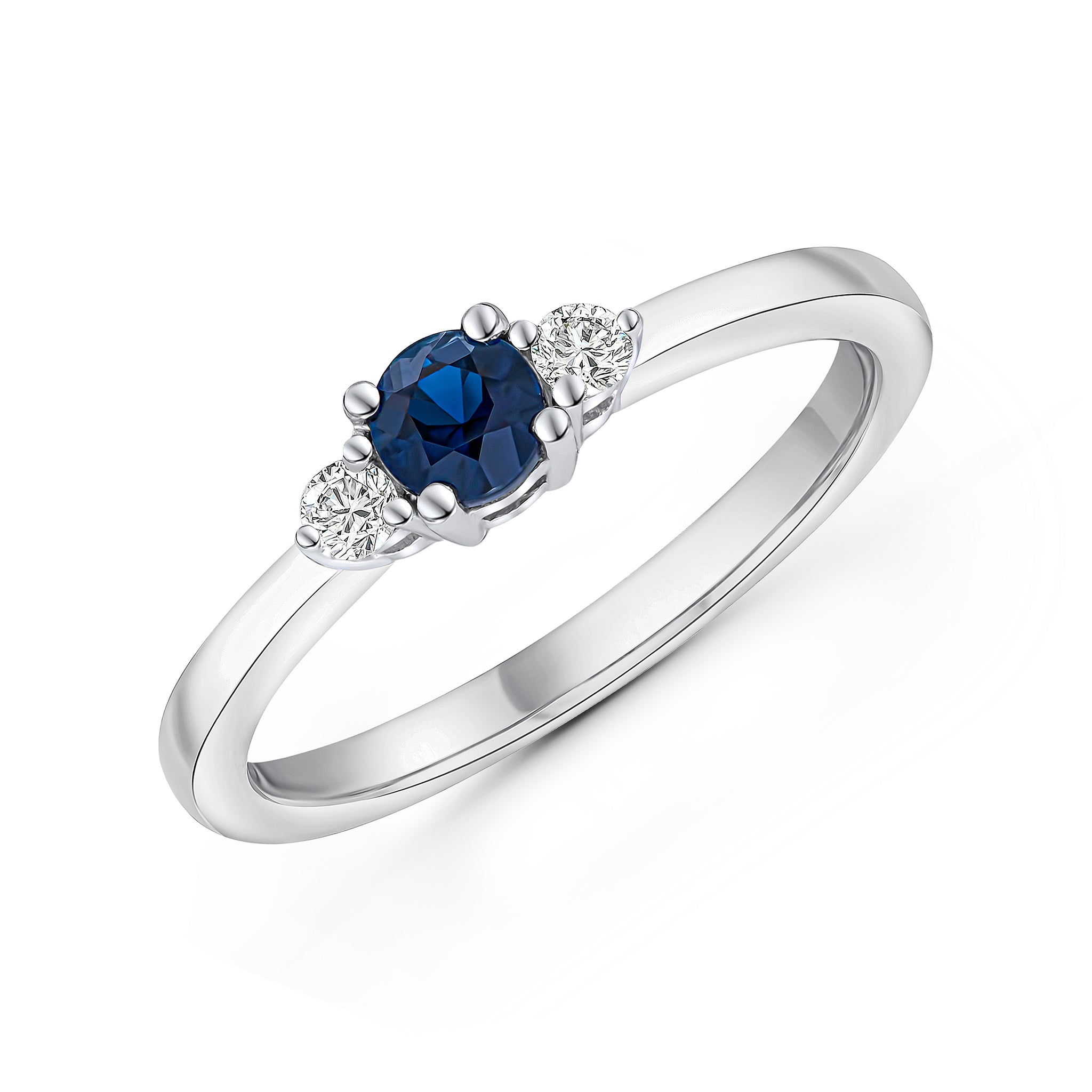 18wg 4mm Round Sapphire & Diamond 3 Stone Ring