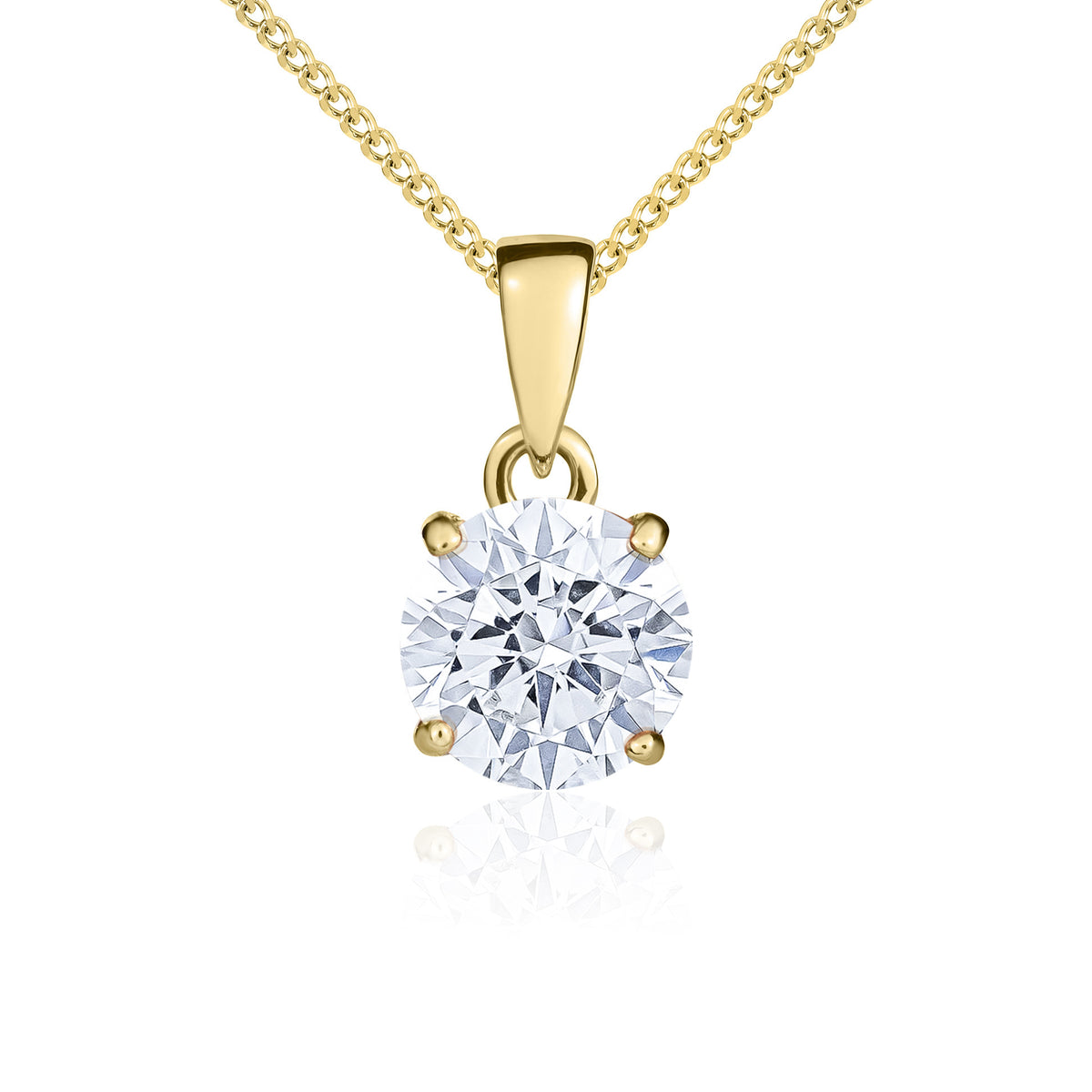 9ct Yellow Gold 7mm Round CZ Claw Set Pendant