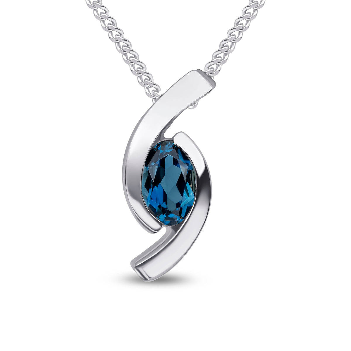 9ct White Gold 6x4 Oval London Blue Topaz 'eye' Pendant