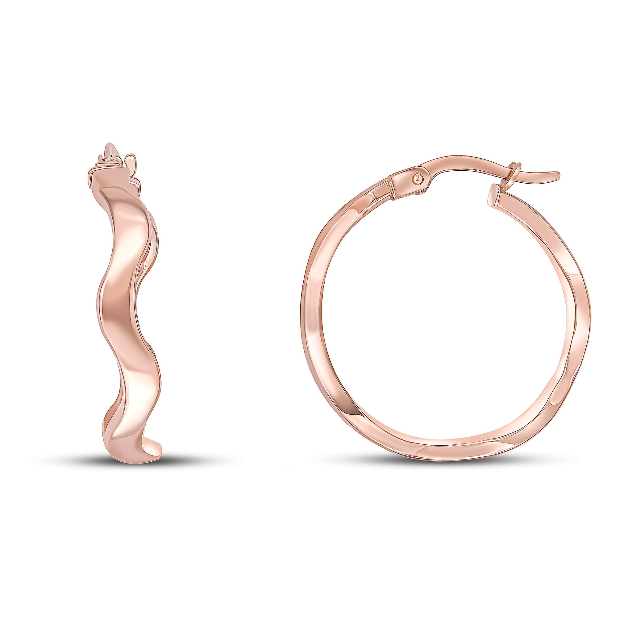 9ct Rose Gold Polished Wavy Round Hoop Earrings