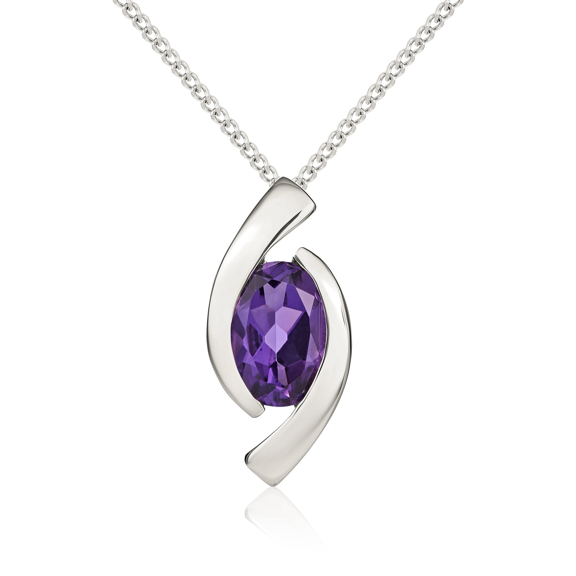 9ct White Gold 6x4 Oval Amethyst 'eye' Pendant