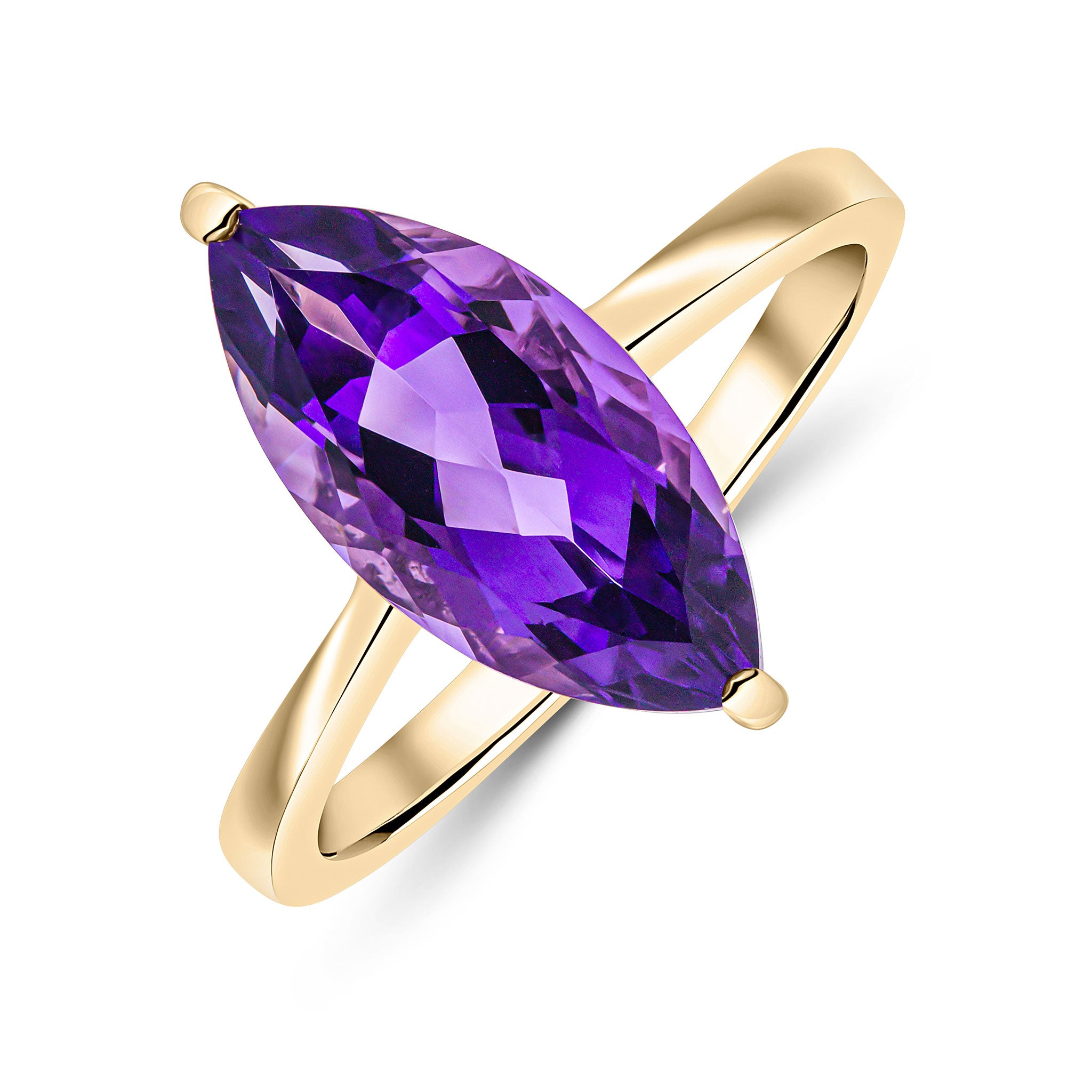 9ct Yellow Gold 15x7 Marquise Amethyst Single Stone Claw Ring