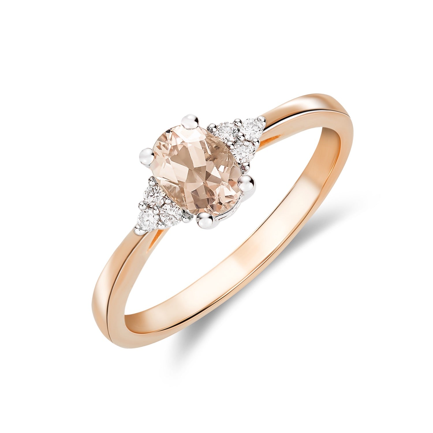 9ct Rwg 7x5 Oval Morganite & Diamond Trefoil Shoulders Ring