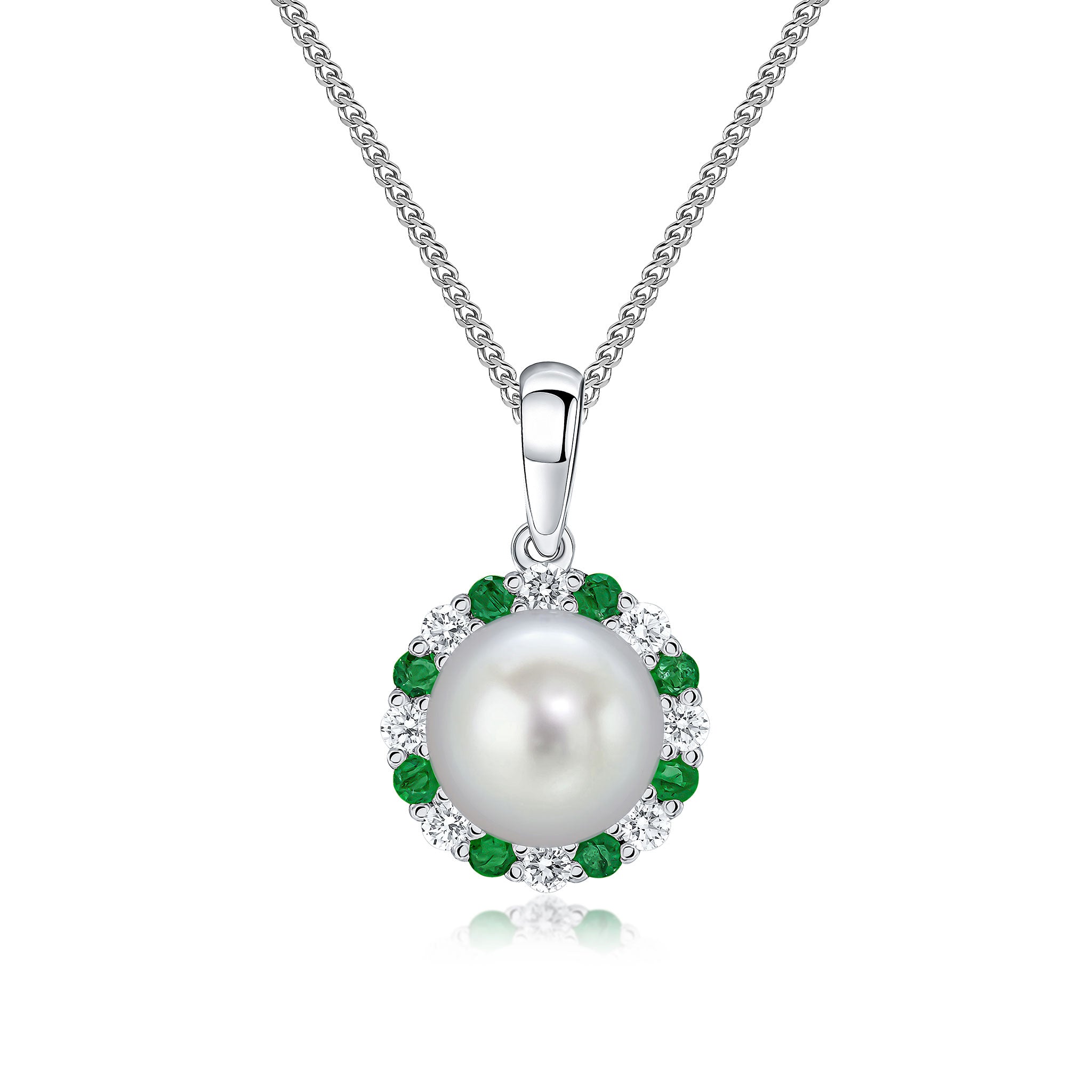 18wg Pearl Em & Diamond Cluster Pt
