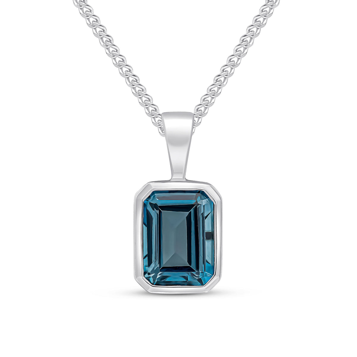 9ct White Gold 8x6 Octagon London Blue Topaz Rubover Pendant