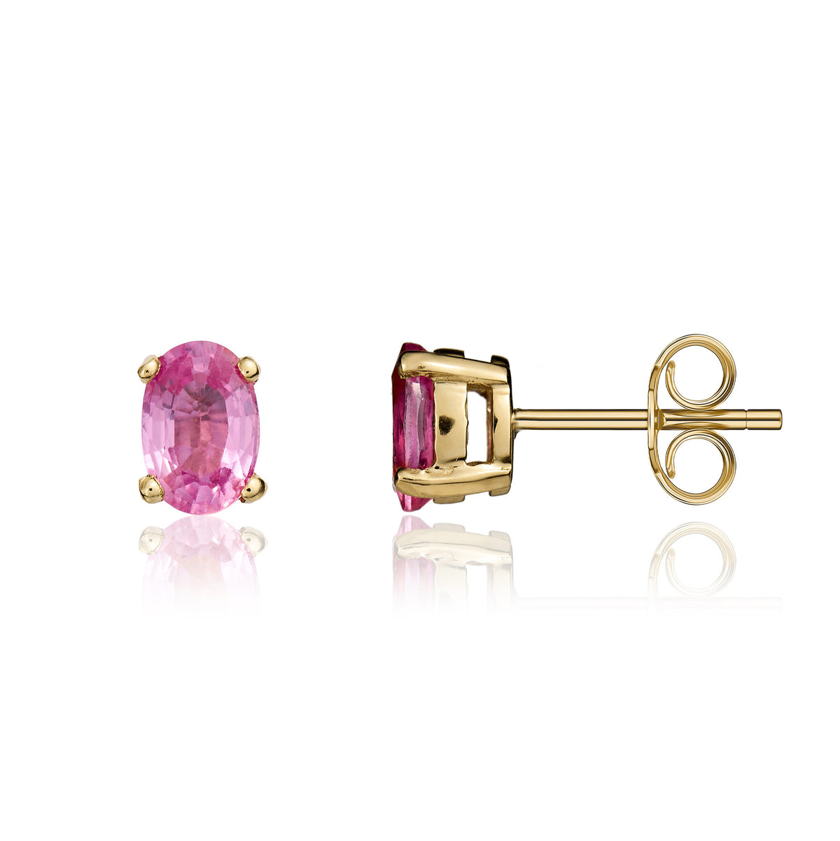 9ct Yellow Gold 6x4 Oval Pink Sapphire Claw Set Earrings Stone Shortage So Currently Not Available