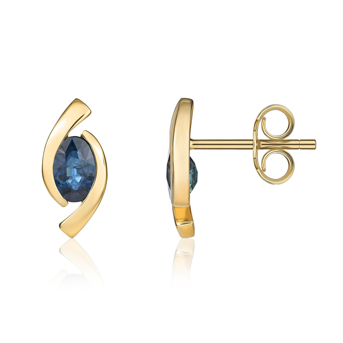 9ct Yellow Gold 6x4 Oval Sapphire 'eye' Stud Earrings