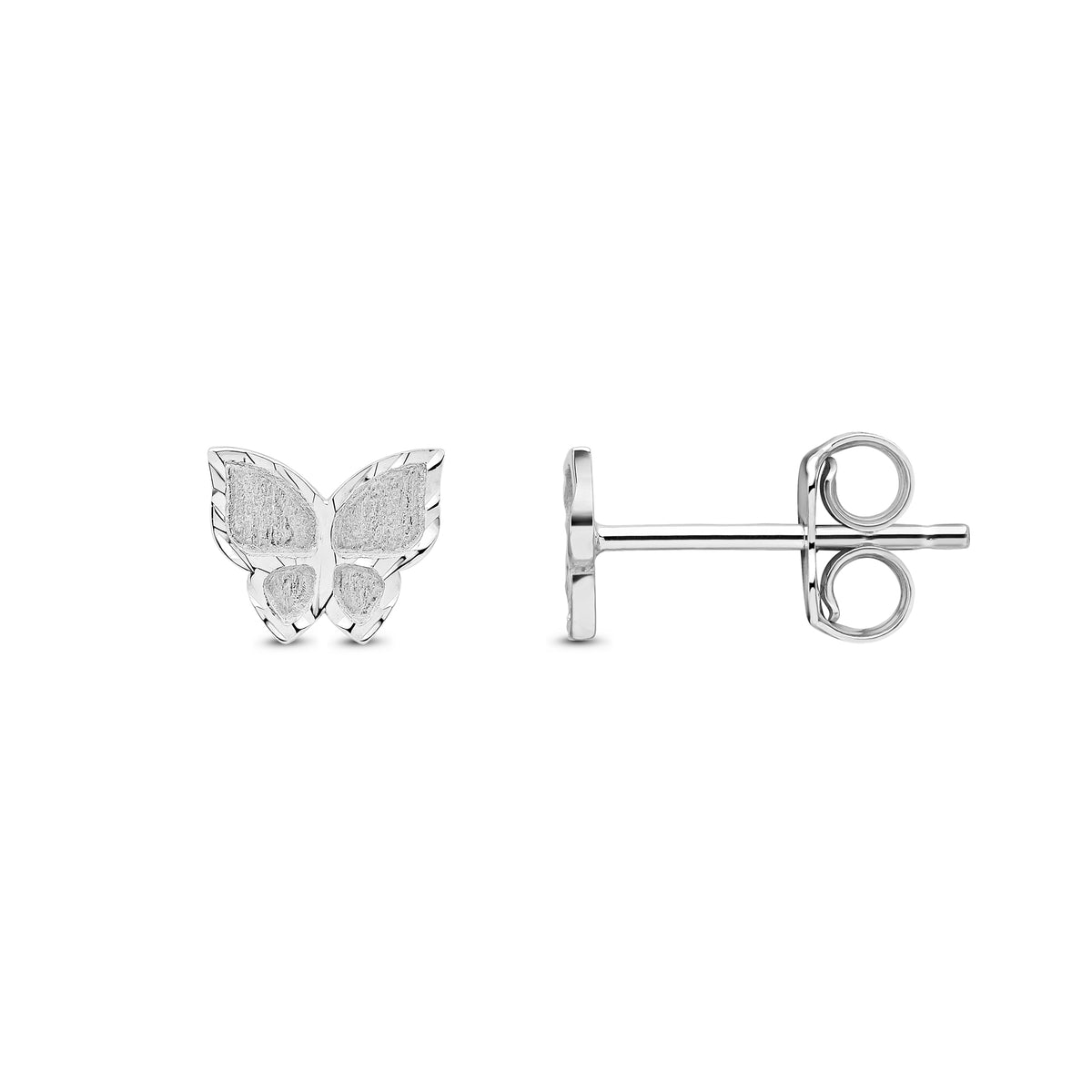 9ct White Gold Satin & Polished Butterfly Stud Earrings