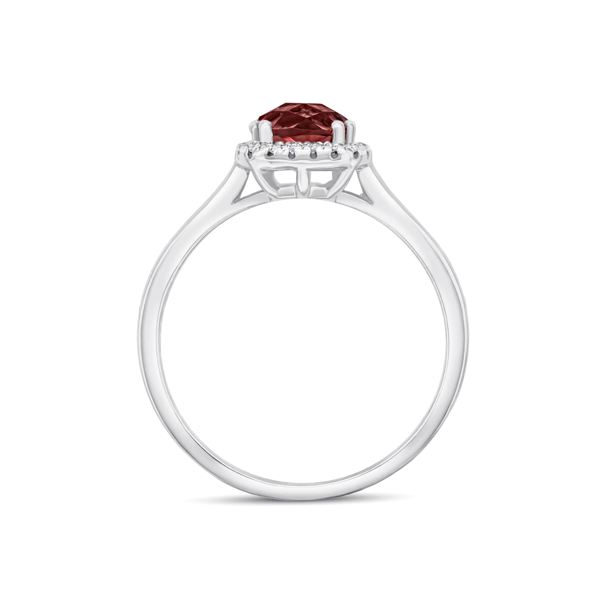 9CT WG 6MM CHECKERBOARD CUT CUSHION GARNET AND ROUND DIAMOND CLAW SET CLUSTER RING 1