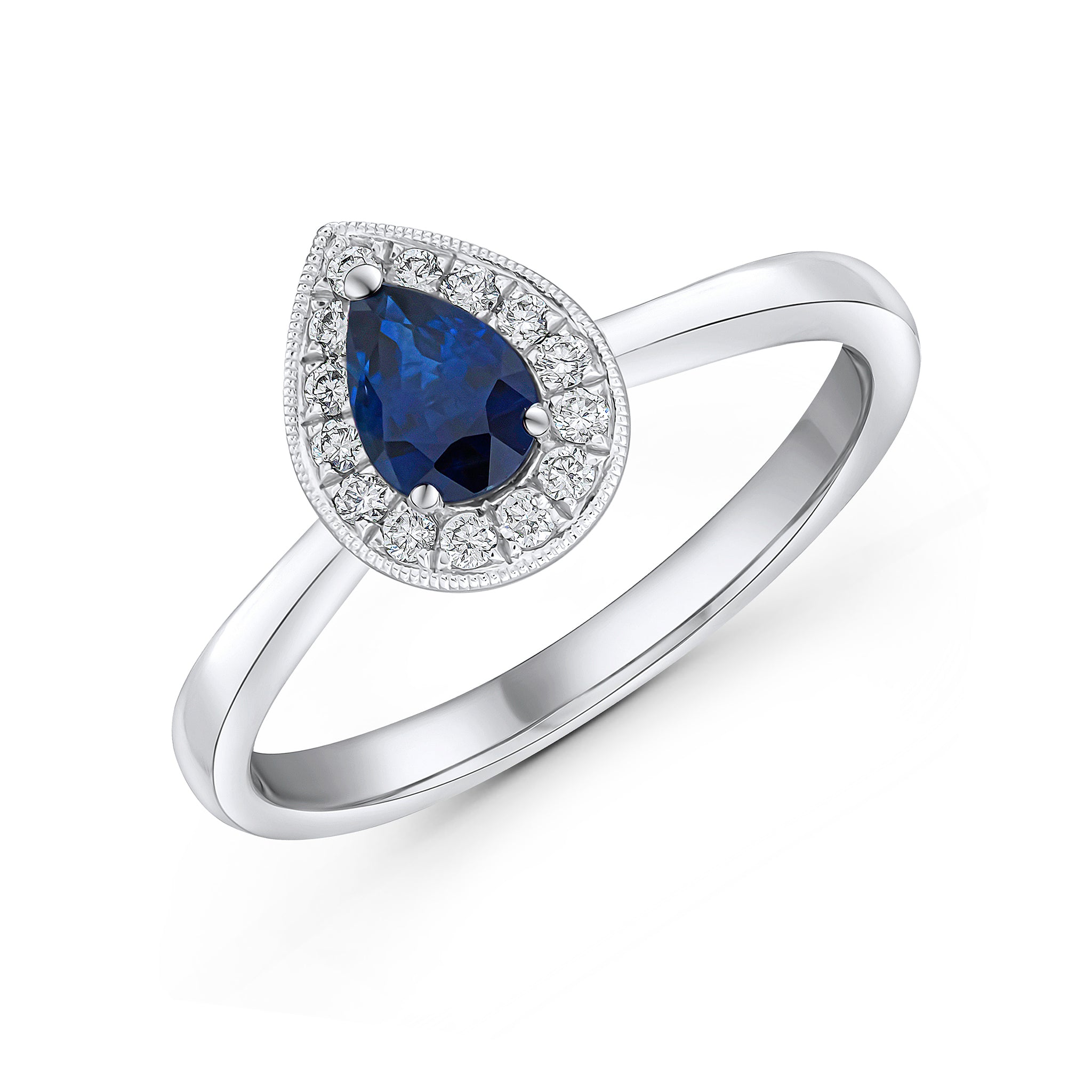 18ct White Gold 6x4 Pear Shape Sapphire & Diamond Cluster Ring