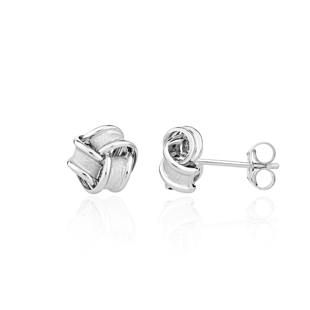 9ct White Gold Frosted Knot White Earrings