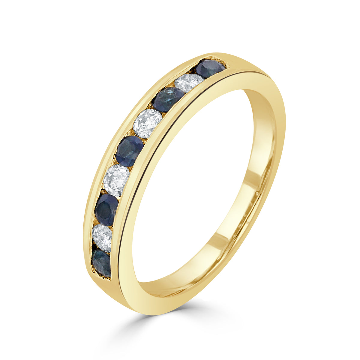 9ct Yellow Gold Round Sapphire & Round Diamond Channel Set 9 Stone Ring